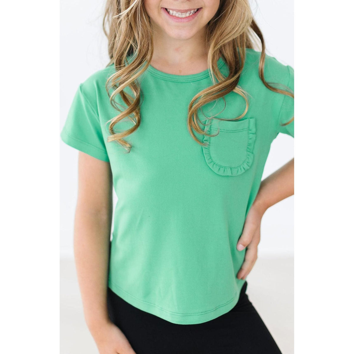 Kelly Green Ruffle Pocket Tee