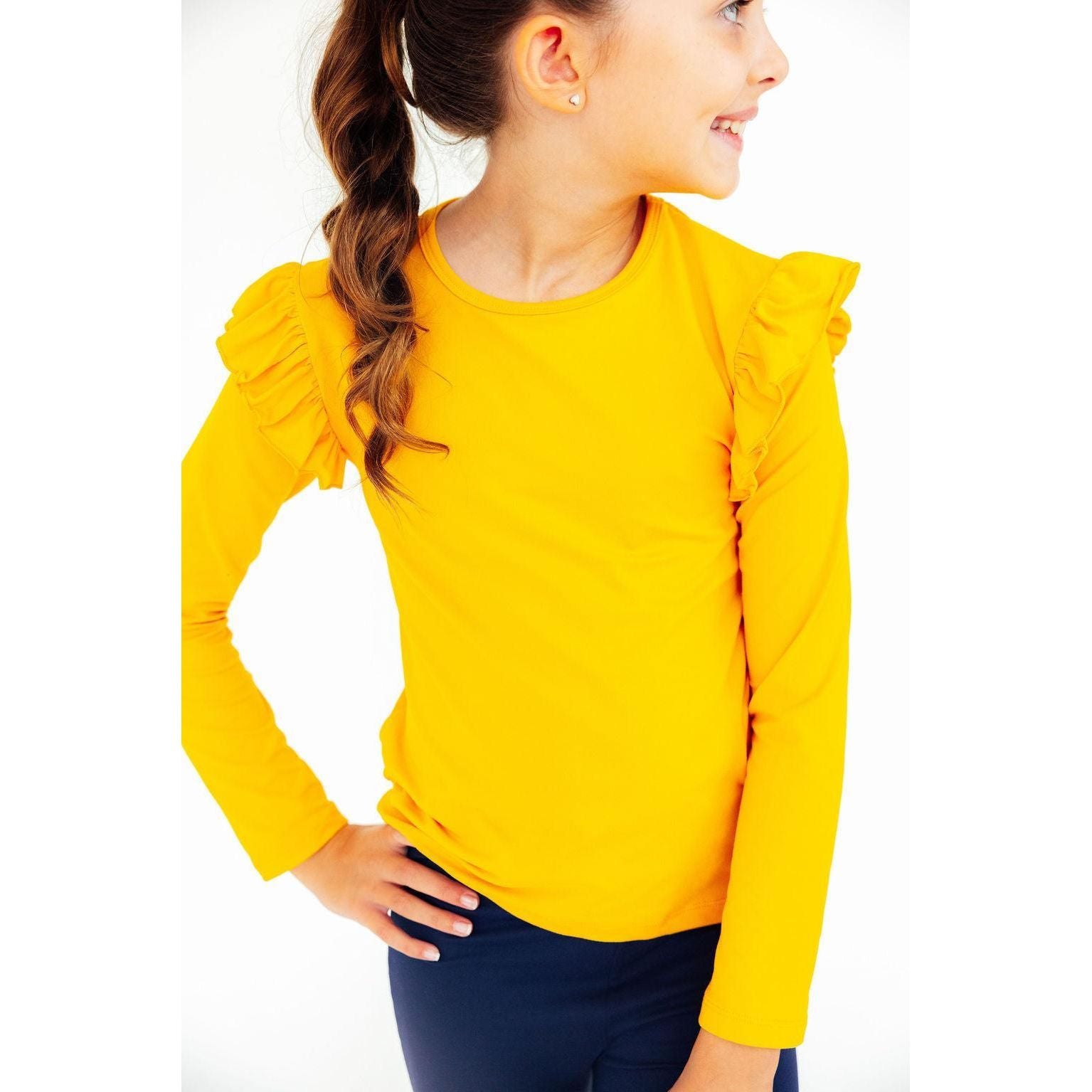 Mustard L/S Ruffle Tee