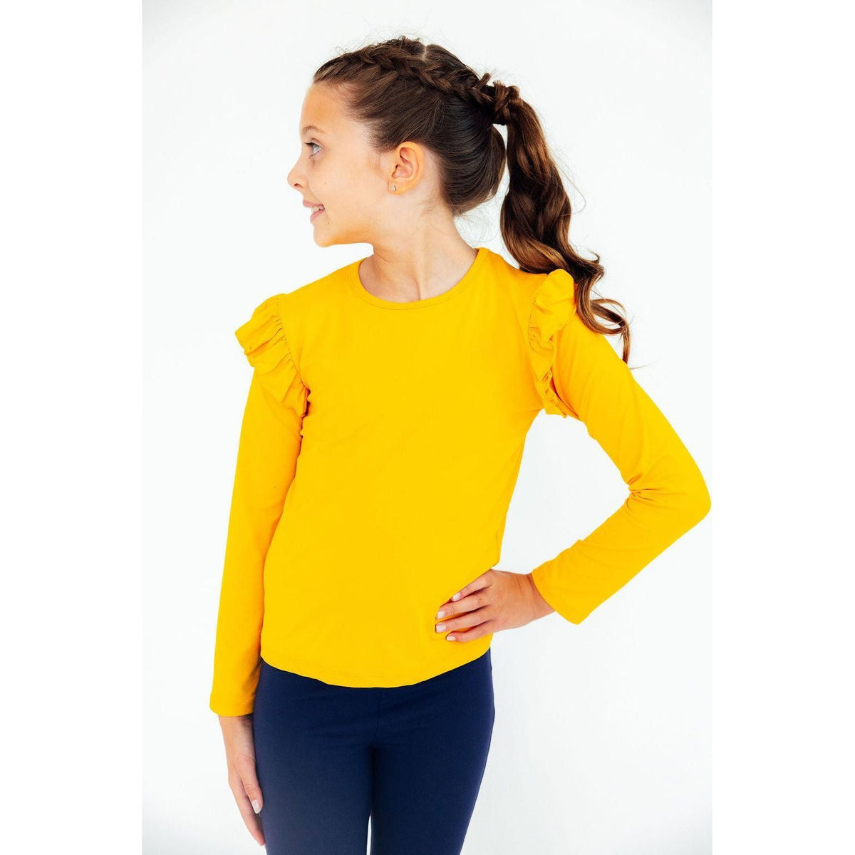 Mustard L/S Ruffle Tee