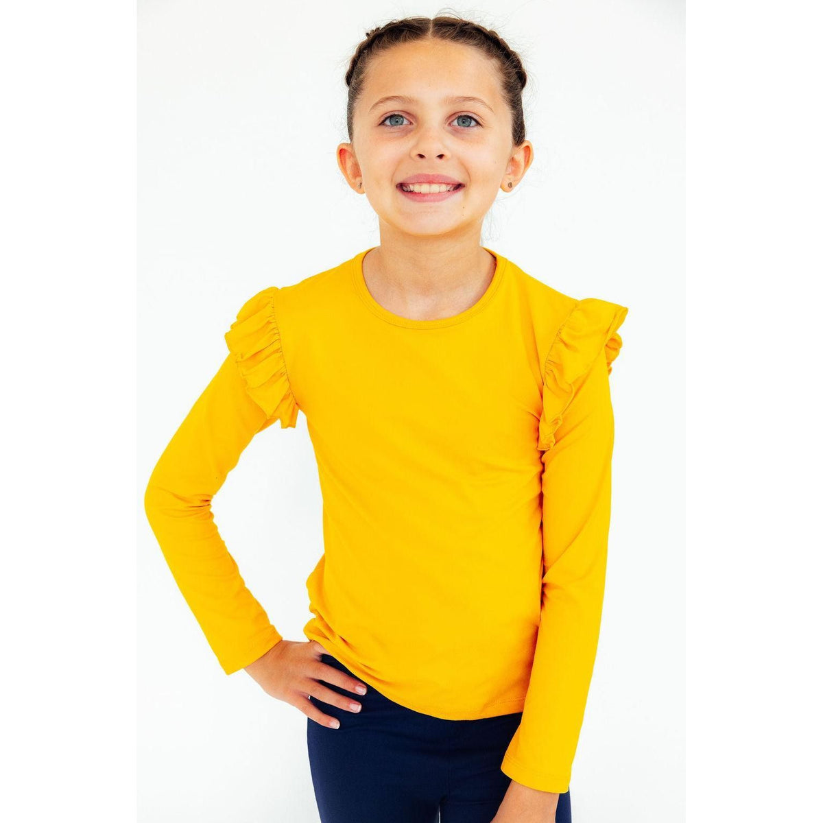 Mustard L/S Ruffle Tee