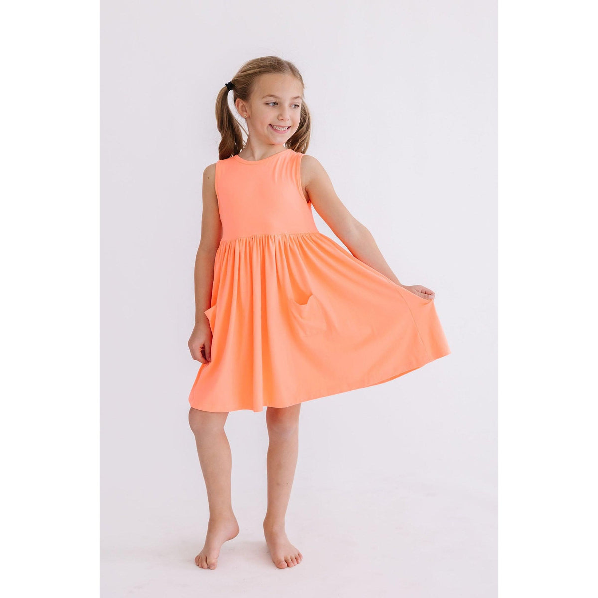 Neon Coral Tank Pocket Twirl Dress