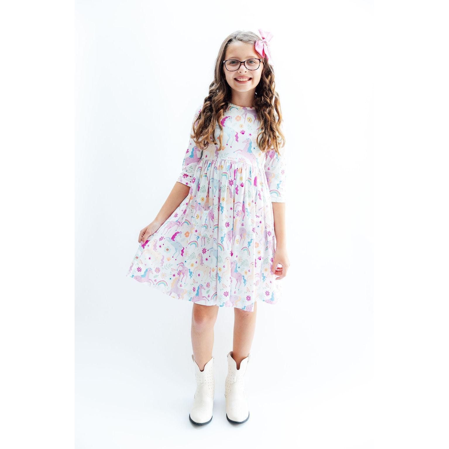 Rainbow Vibes 3/4 Sleeve Pocket Twirl Dress