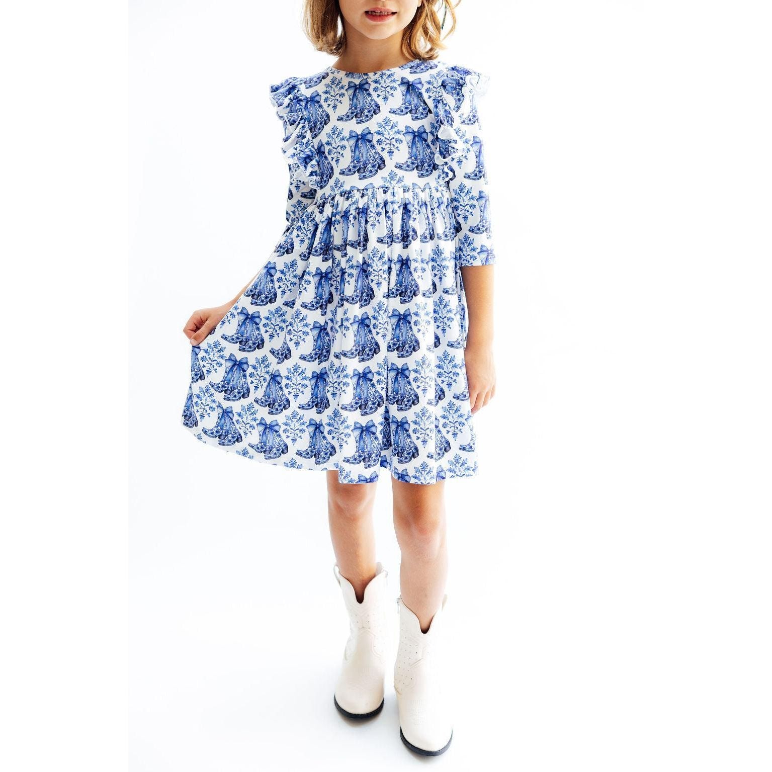 Southern Belle 3/4 Sleeve Ruffle Twirl Dress