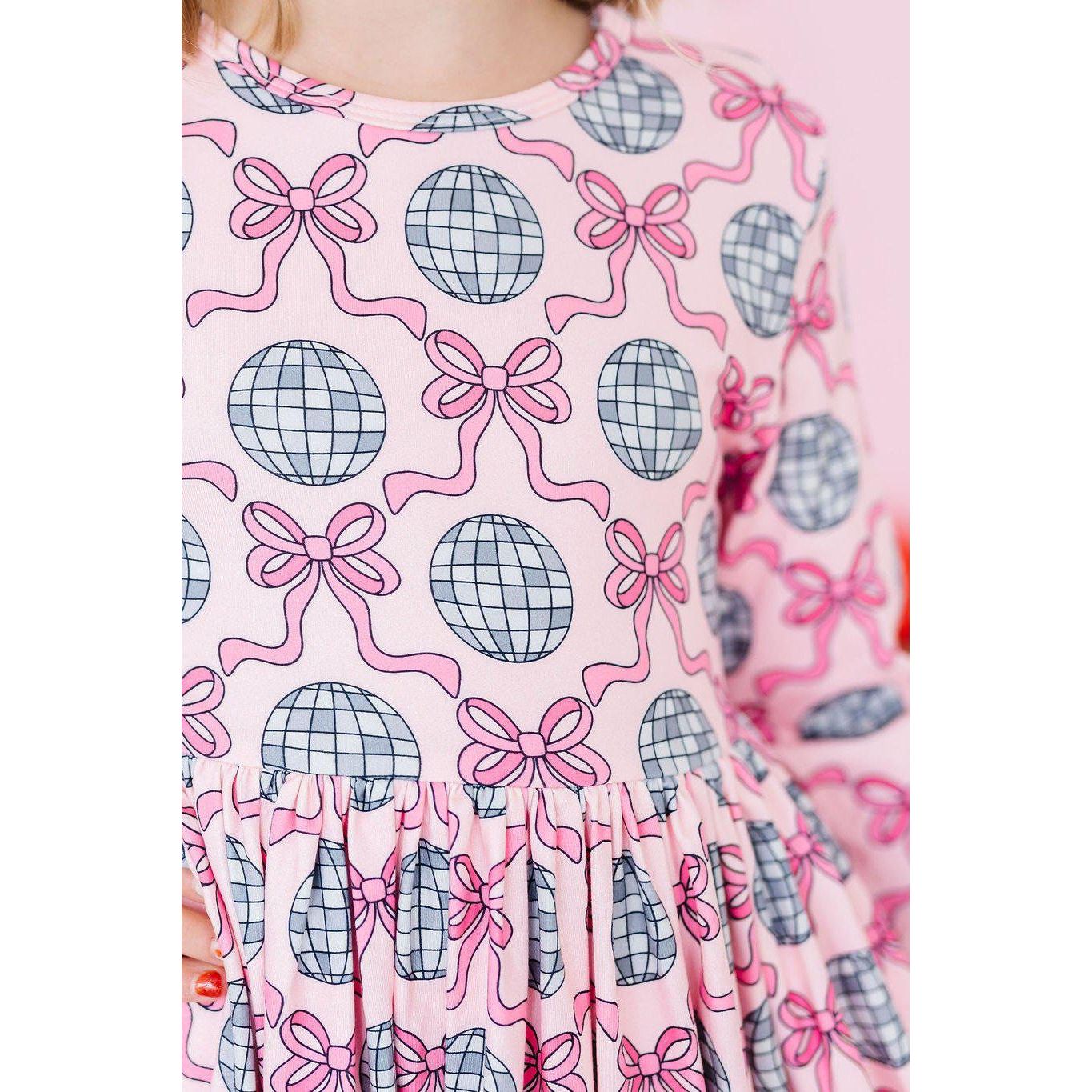 SALE Disco Bows 3/4 Sleeve Pocket Twirl Dress