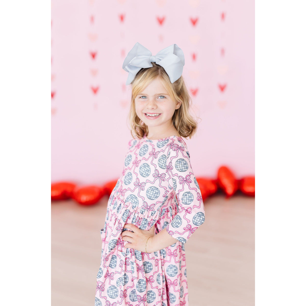 SALE Disco Bows 3/4 Sleeve Pocket Twirl Dress