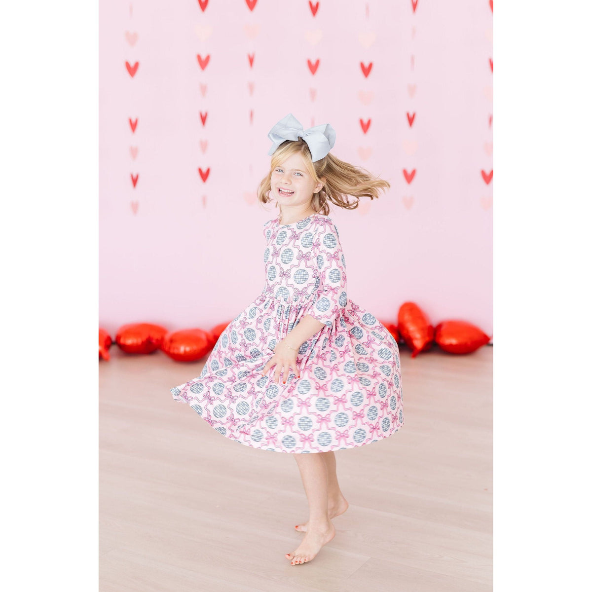 SALE Disco Bows 3/4 Sleeve Pocket Twirl Dress