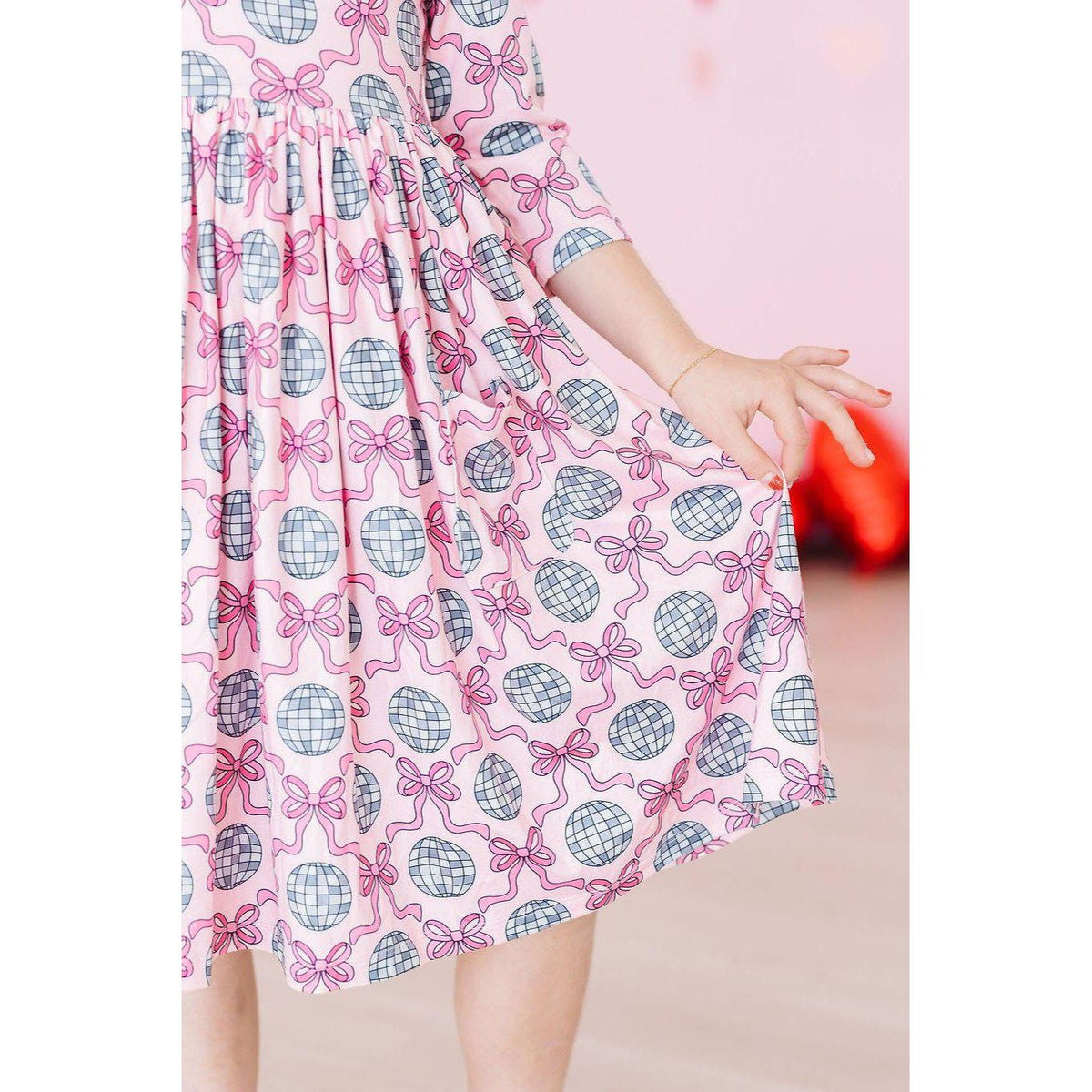 SALE Disco Bows 3/4 Sleeve Pocket Twirl Dress