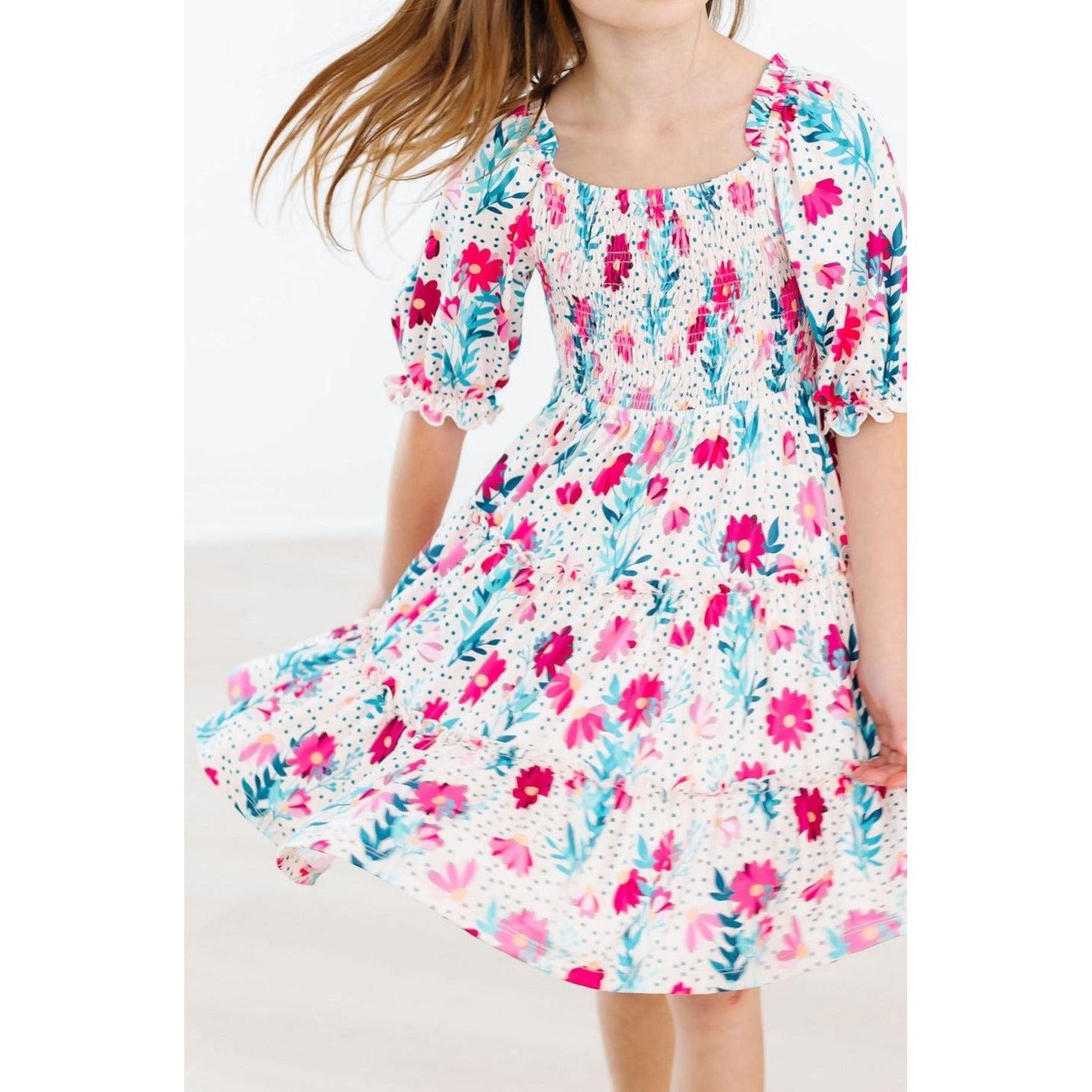 SALE Dots & Daisies Smocked Ruffle Dress