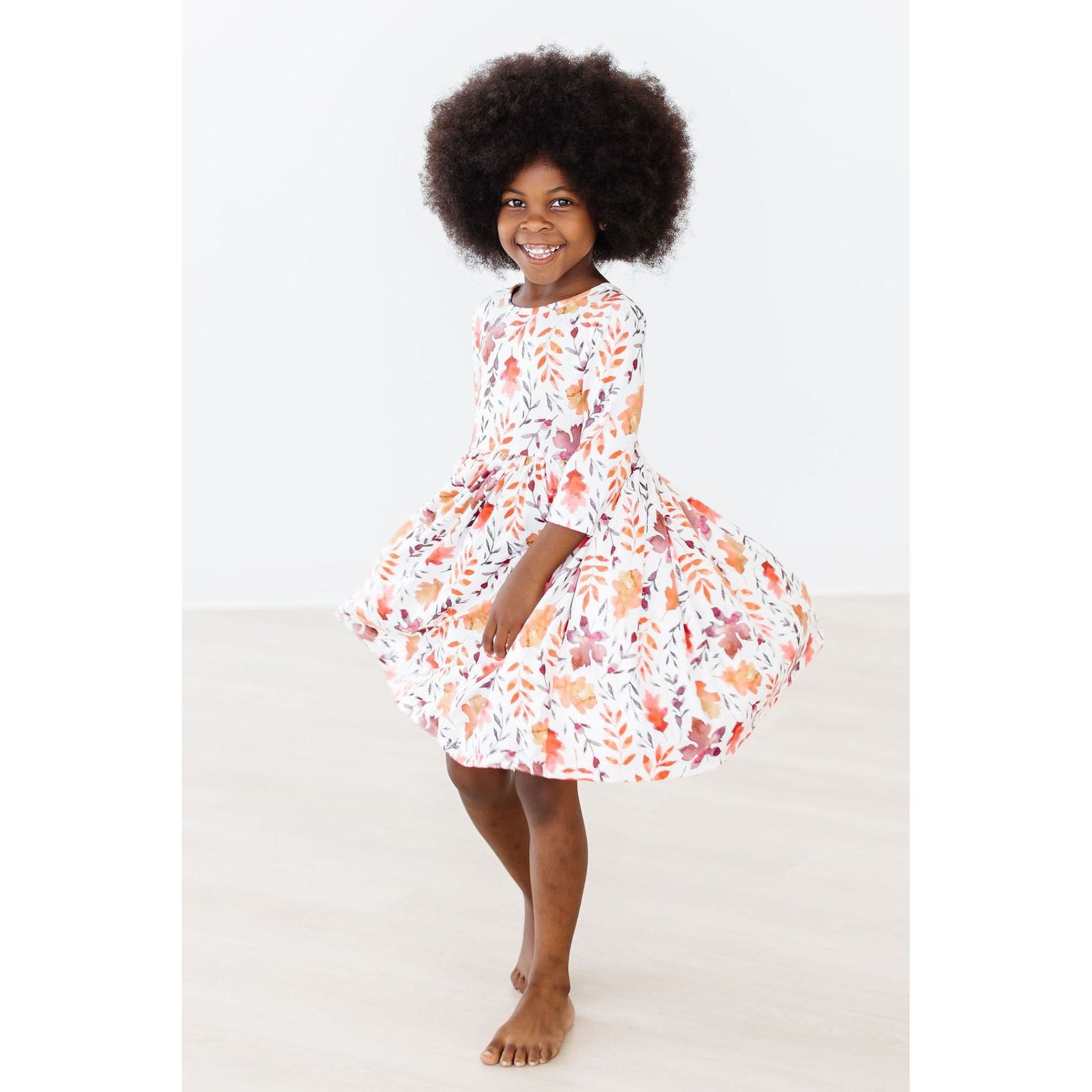 SALE Falling Leaves 3/4 Sleeve Pocket Twirl Dress