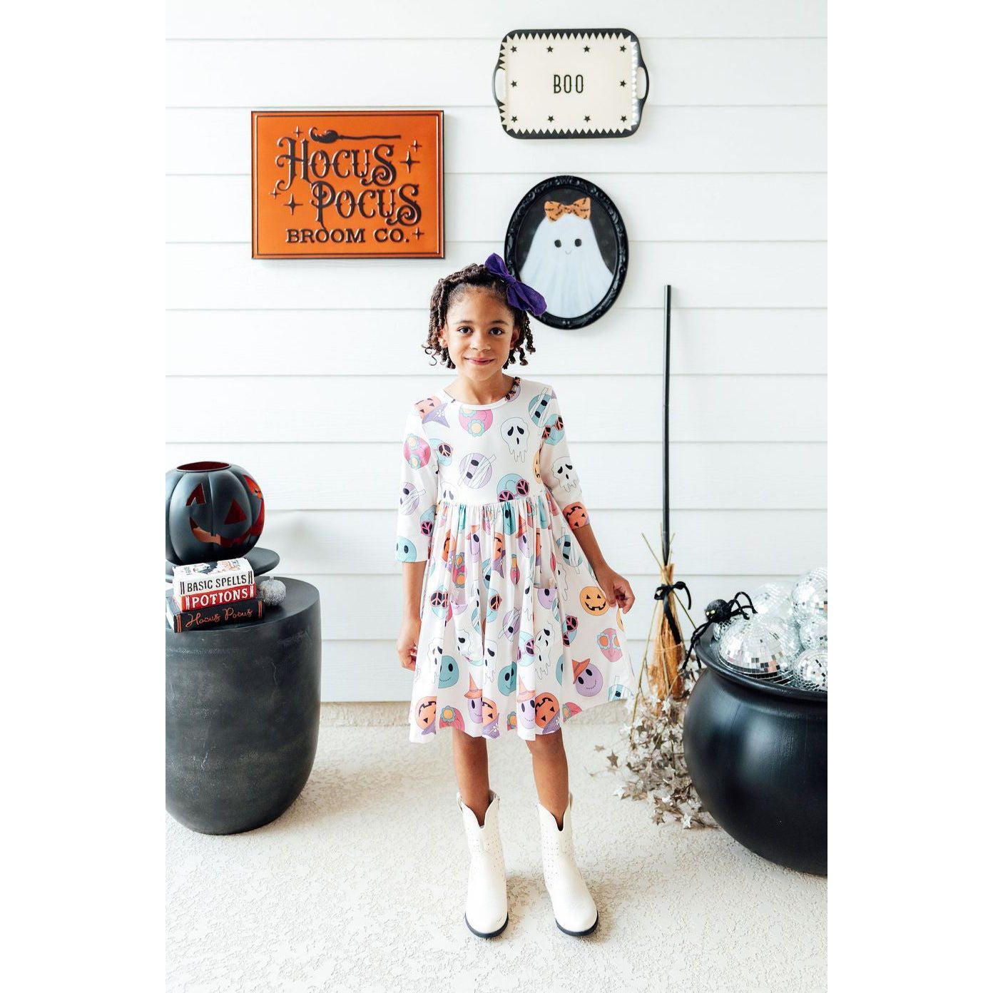 SALE Monster Mash 3/4 Sleeve Pocket Twirl Dress