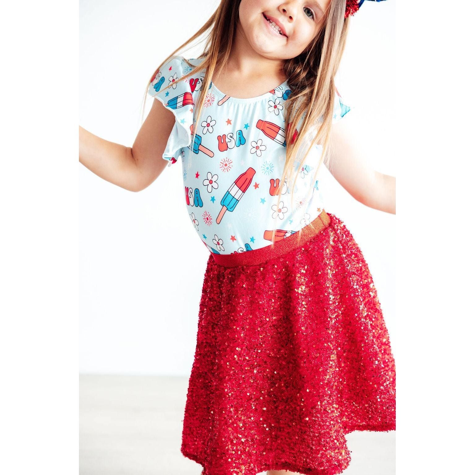 SALE Proudly Patriotic S/S Flutter Sleeve Leotard
