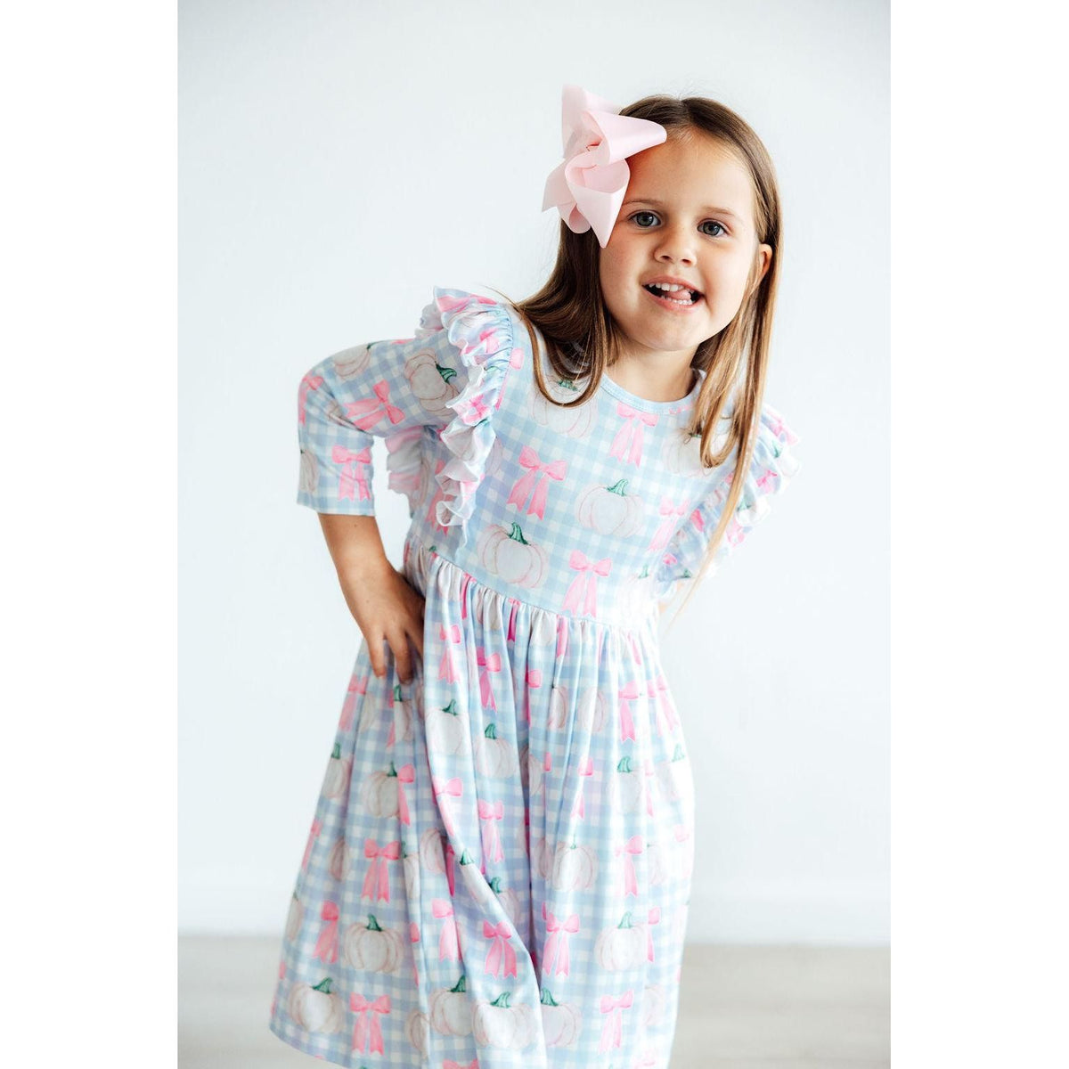 SALE Pumpkin Picnic 3/4 Sleeve Ruffle Twirl Dress