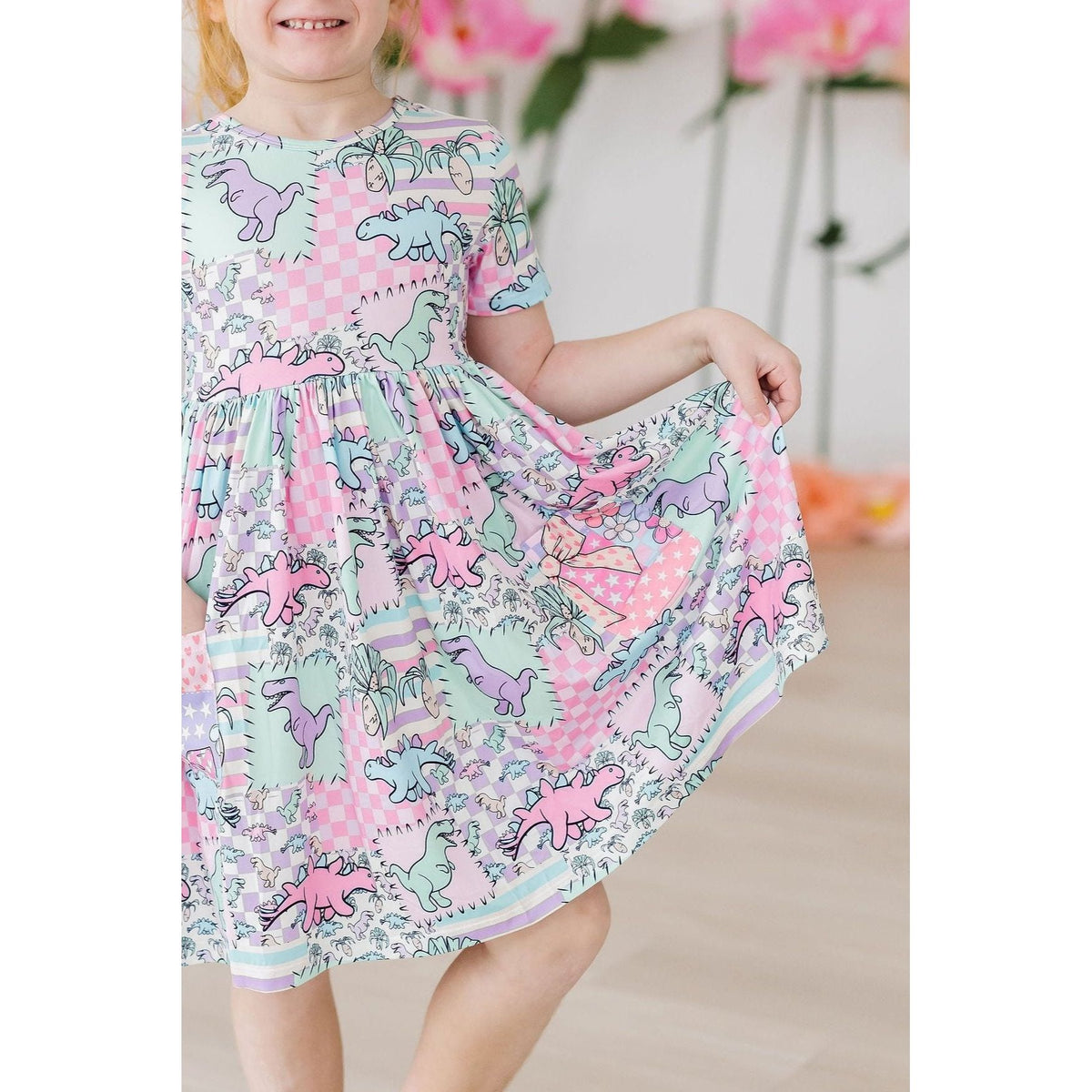 SALE Quilted Dinos S/S Pocket Twirl Dress