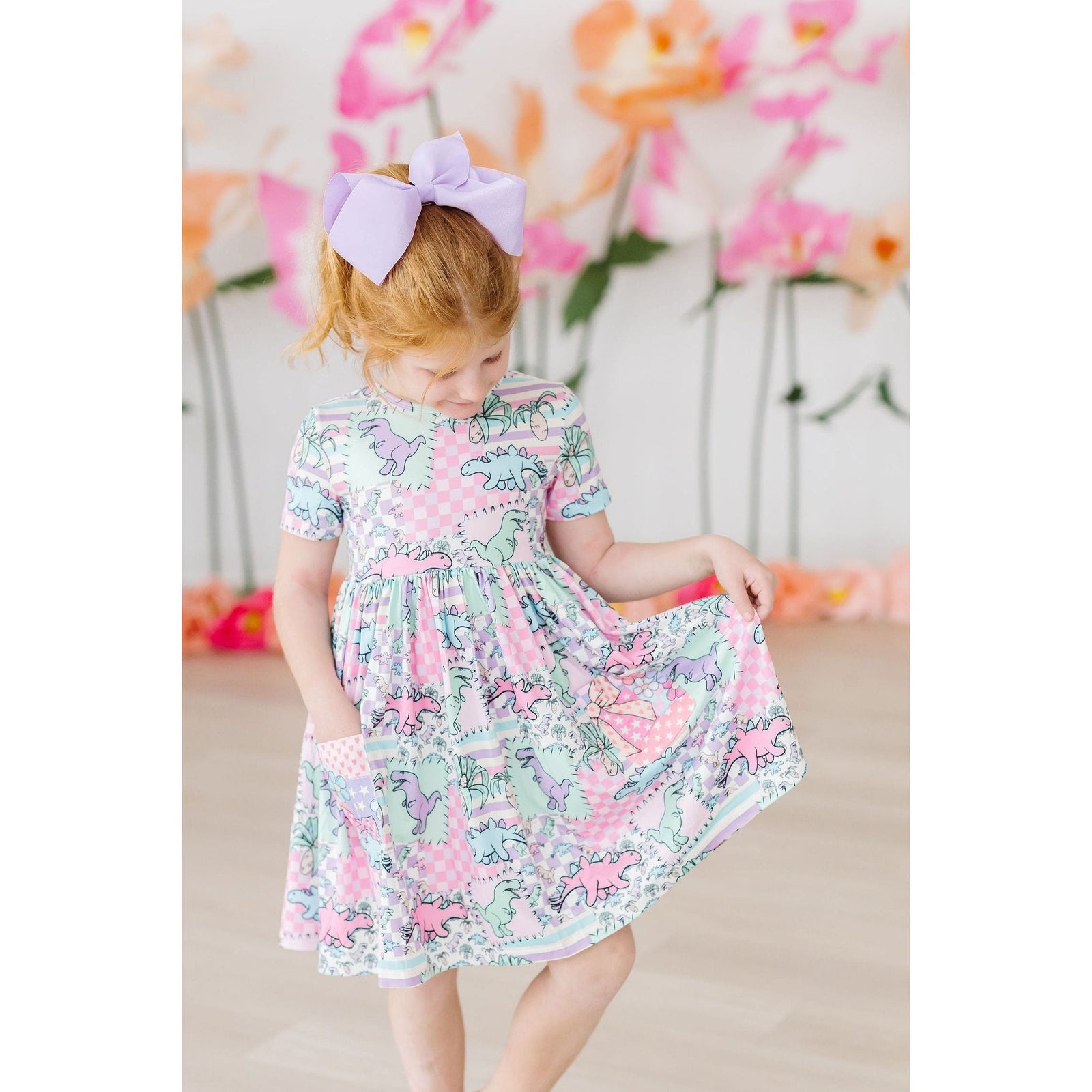 SALE Quilted Dinos S/S Pocket Twirl Dress