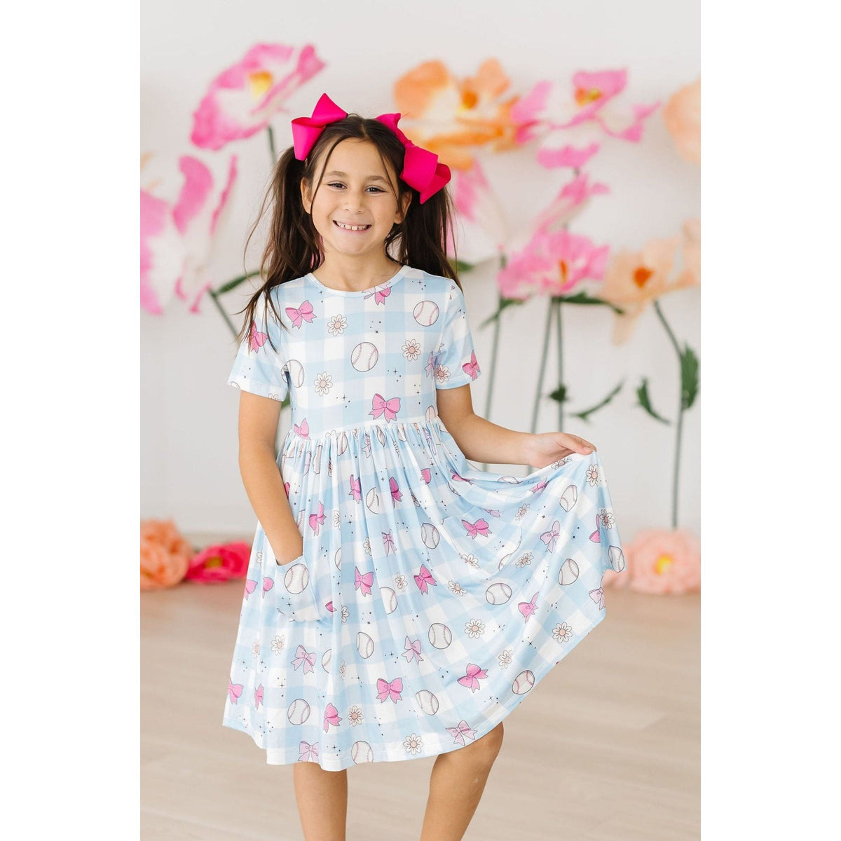 SALE Take Me Out to the Bow Game S/S Pocket Twirl Dress