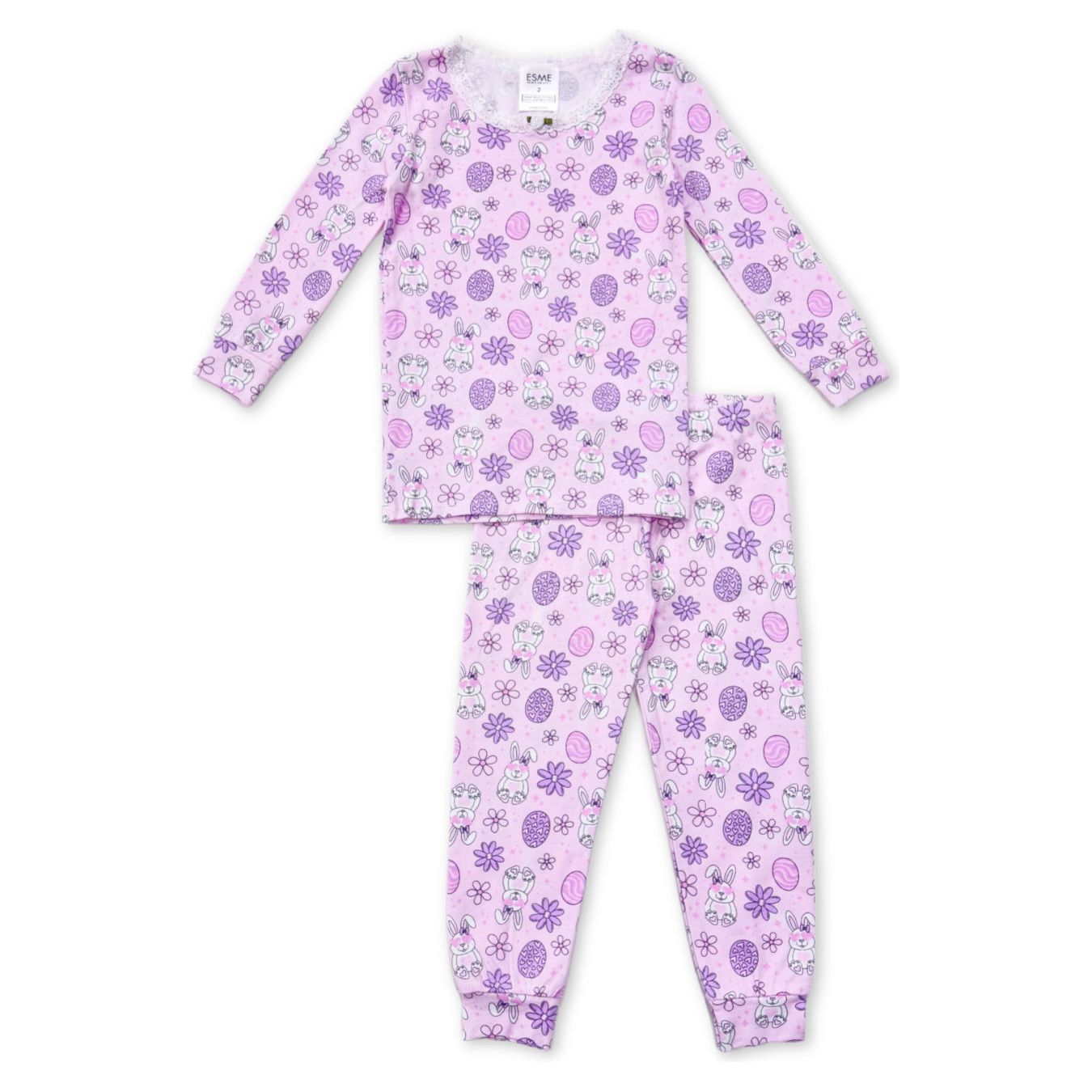 long sleeve pajama set | pink bunnies