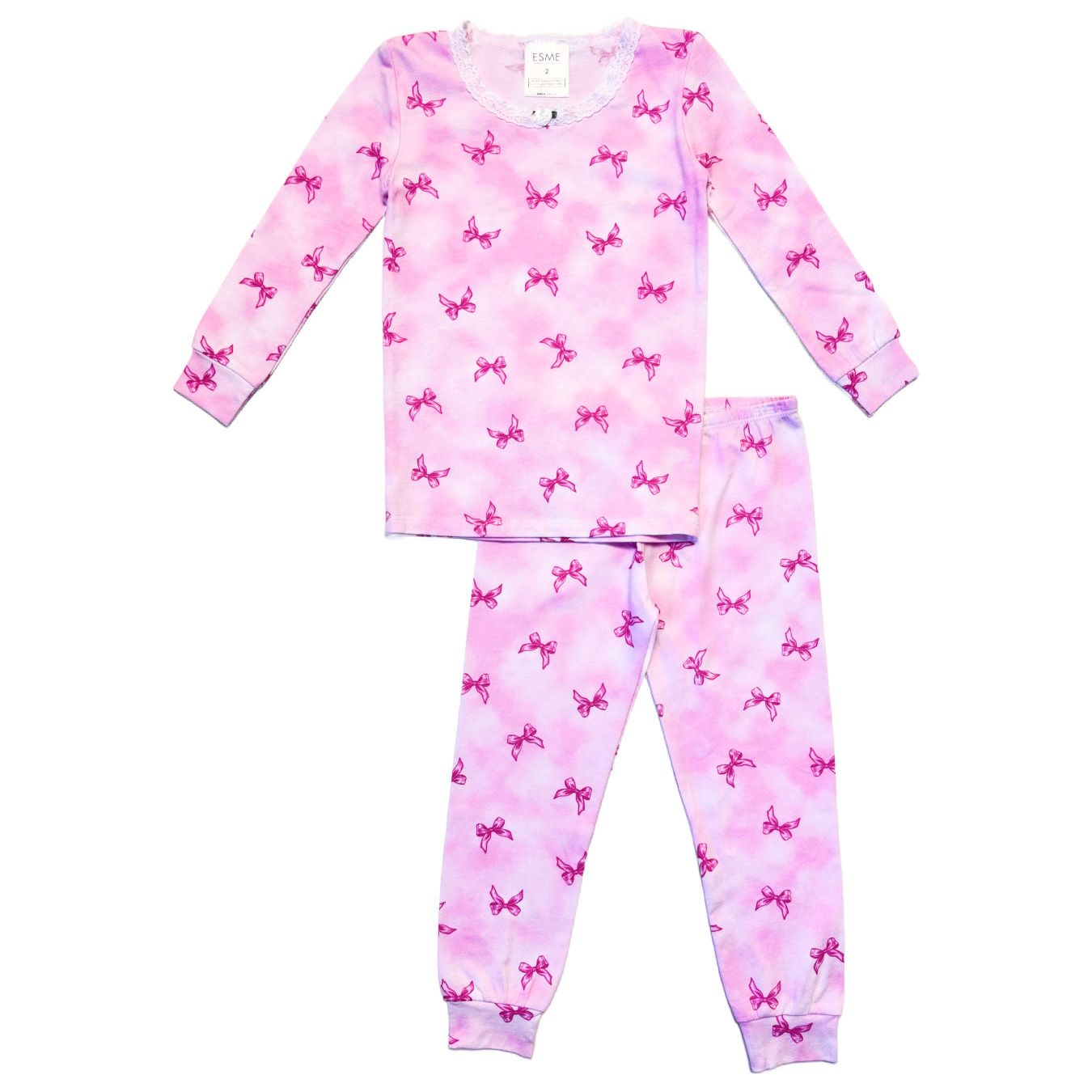 ribbon bows long sleeve pajama set