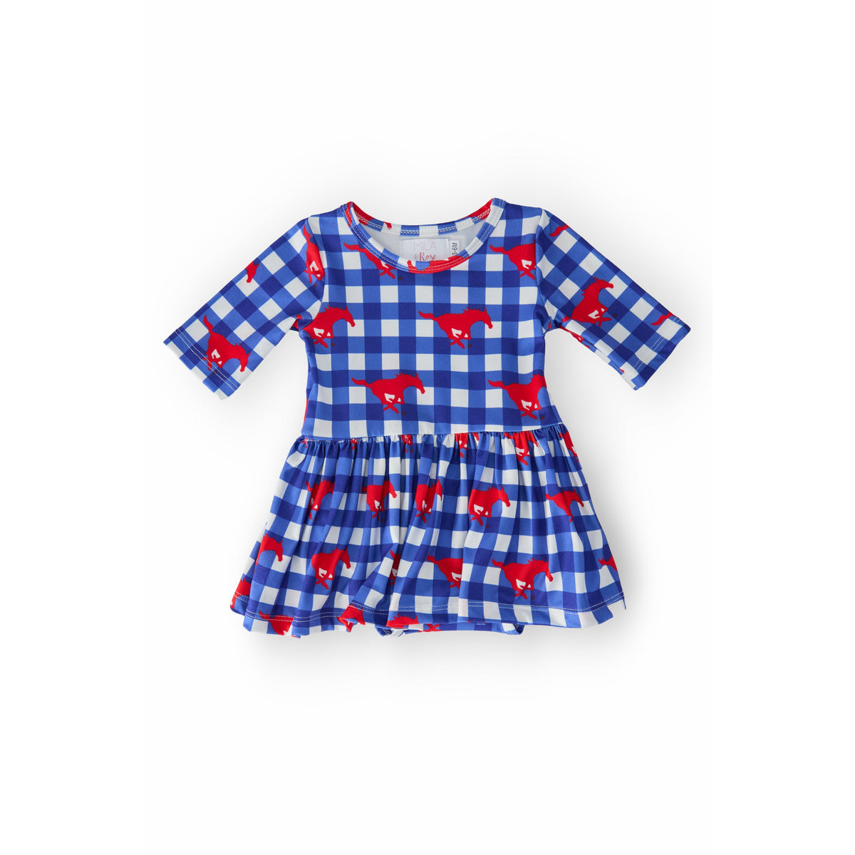 SMU Plaid Mustang 3/4 Sleeve Twirl Bodysuit