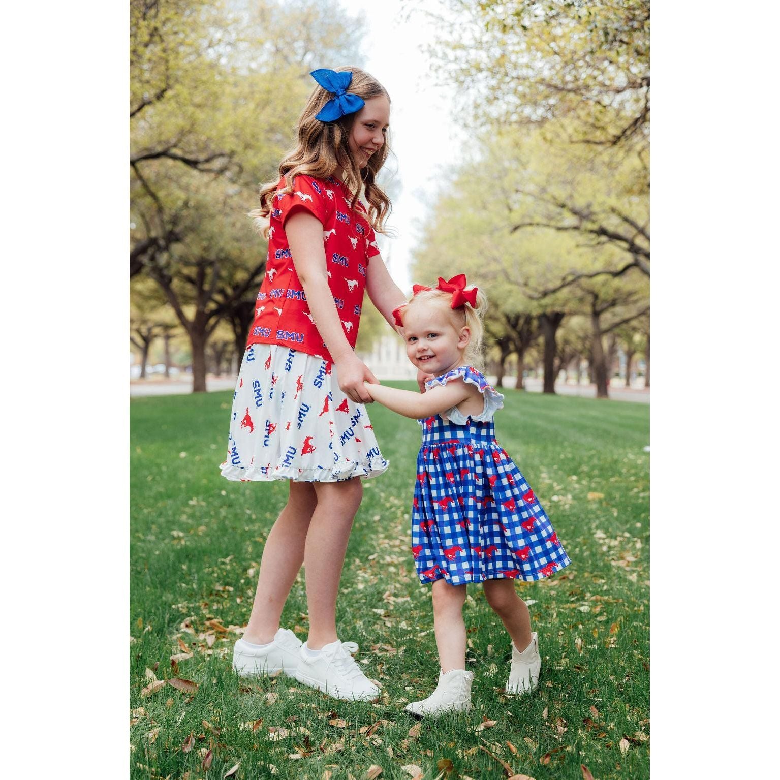 SMU Plaid Mustang Flutter Twirl Dress
