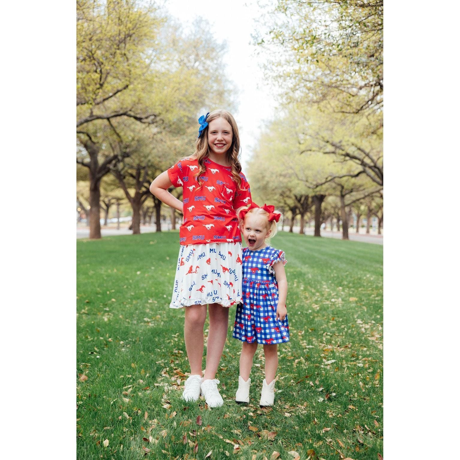 SMU Plaid Mustang Flutter Twirl Dress