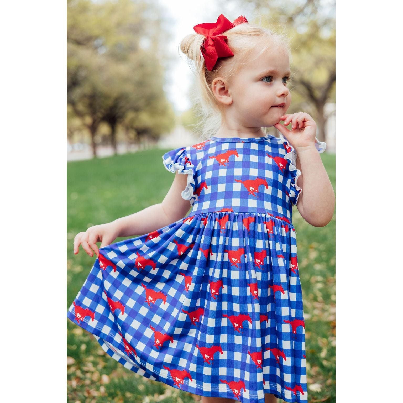 SMU Plaid Mustang Flutter Twirl Dress