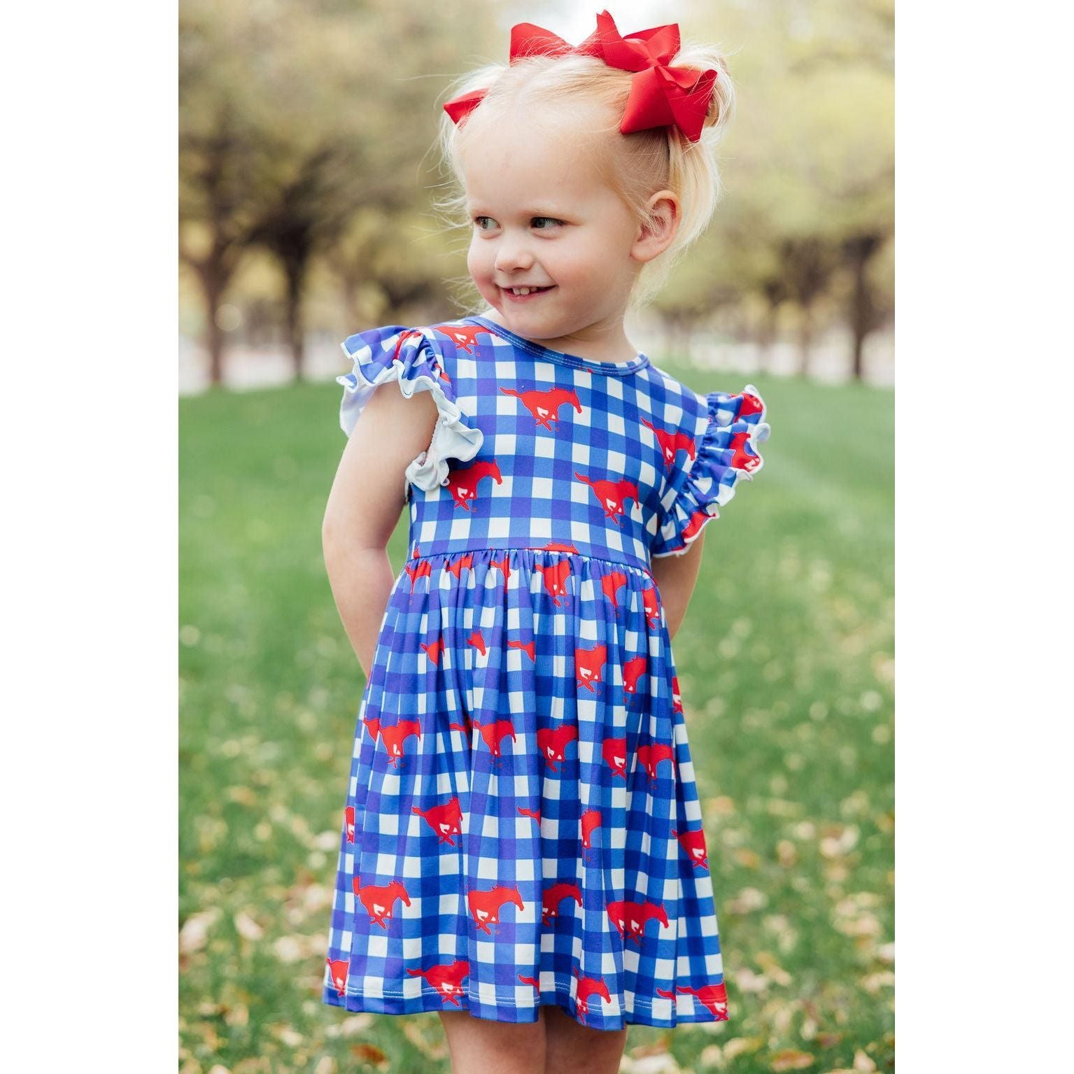 SMU Plaid Mustang Flutter Twirl Dress