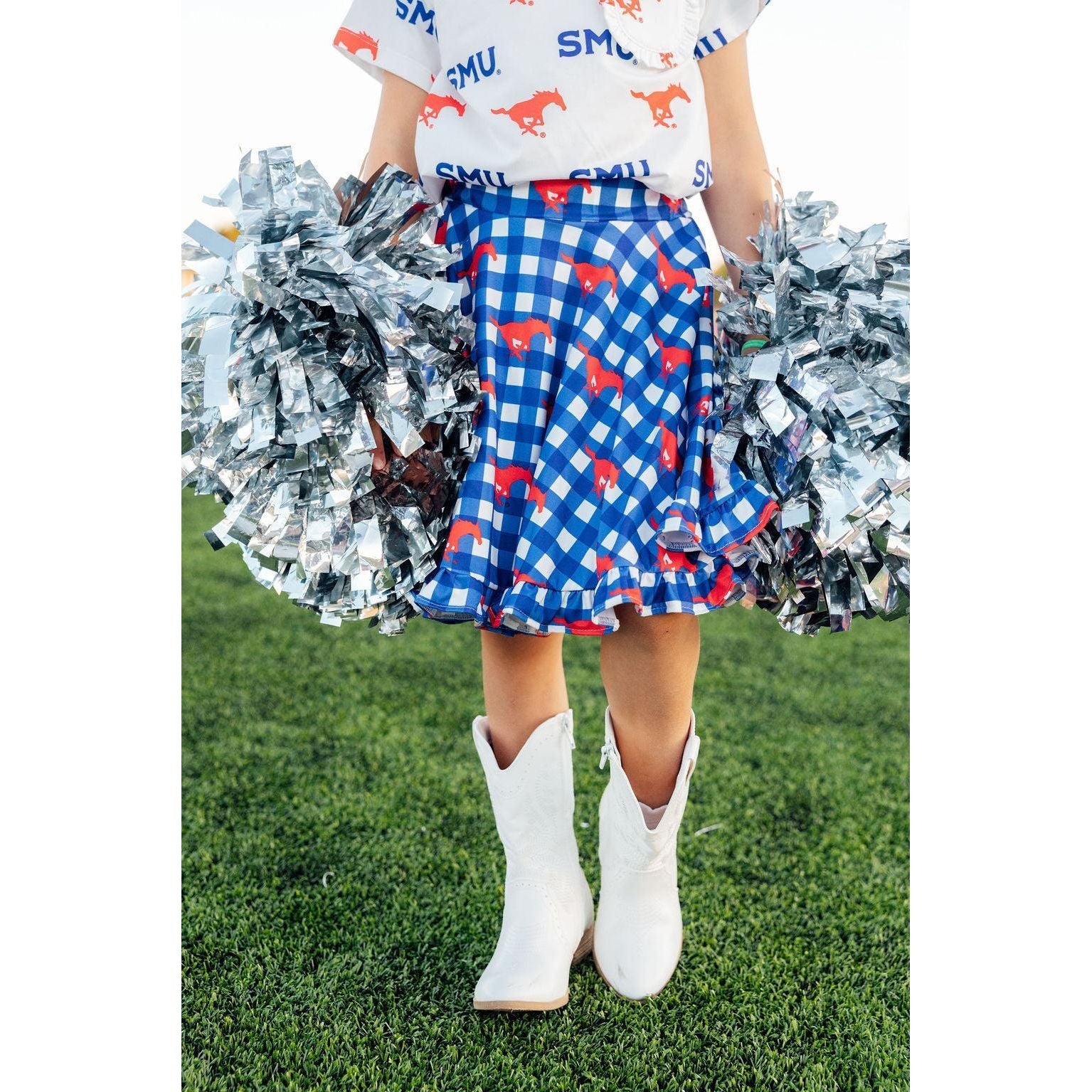 SMU Plaid Mustang Ruffle Twirl Skort