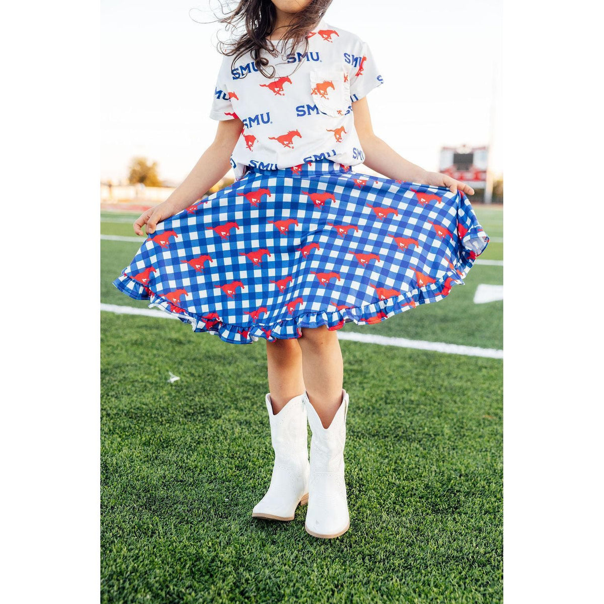 SMU Plaid Mustang Ruffle Twirl Skort