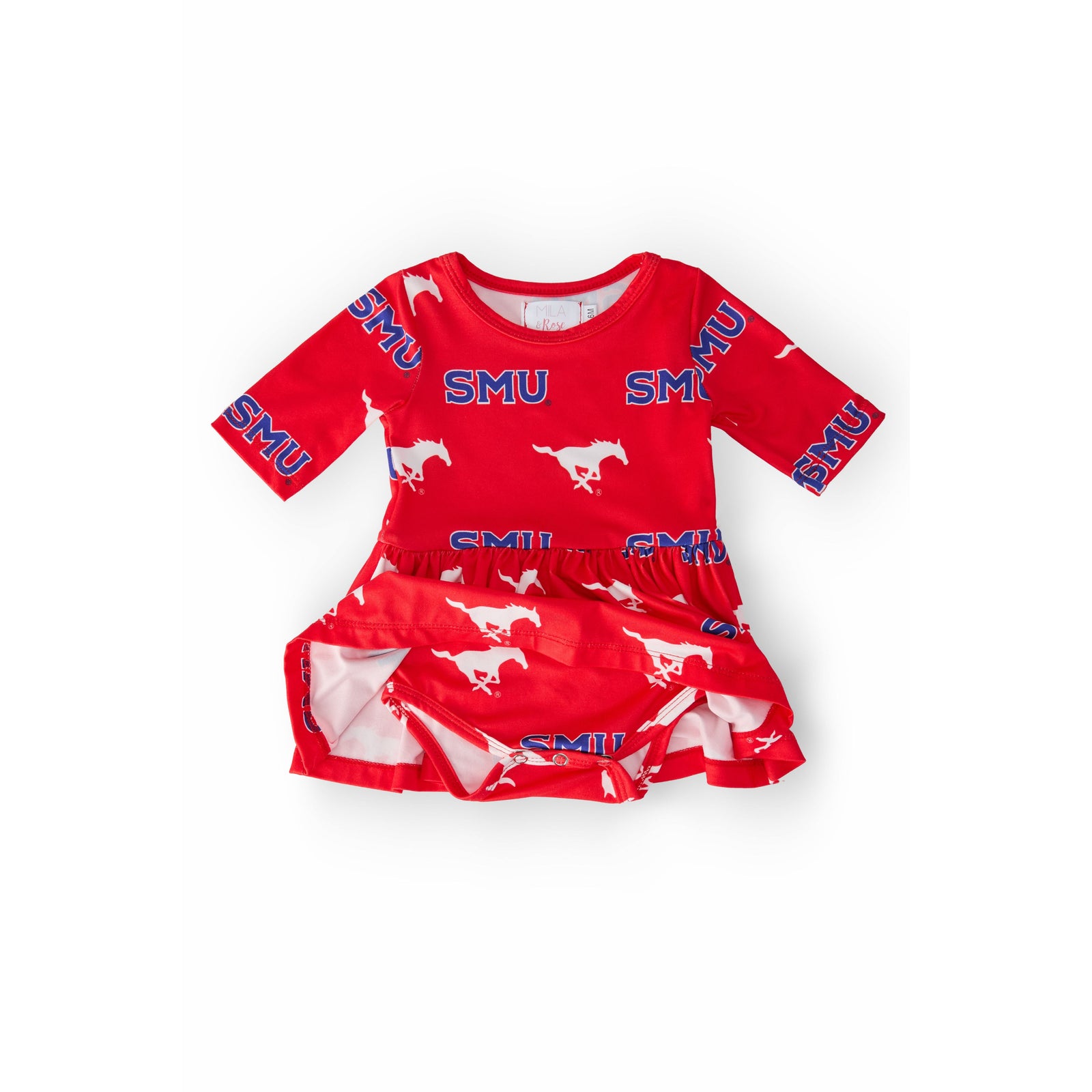 SMU Red Mustang 3/4 Sleeve Twirl Bodysuit