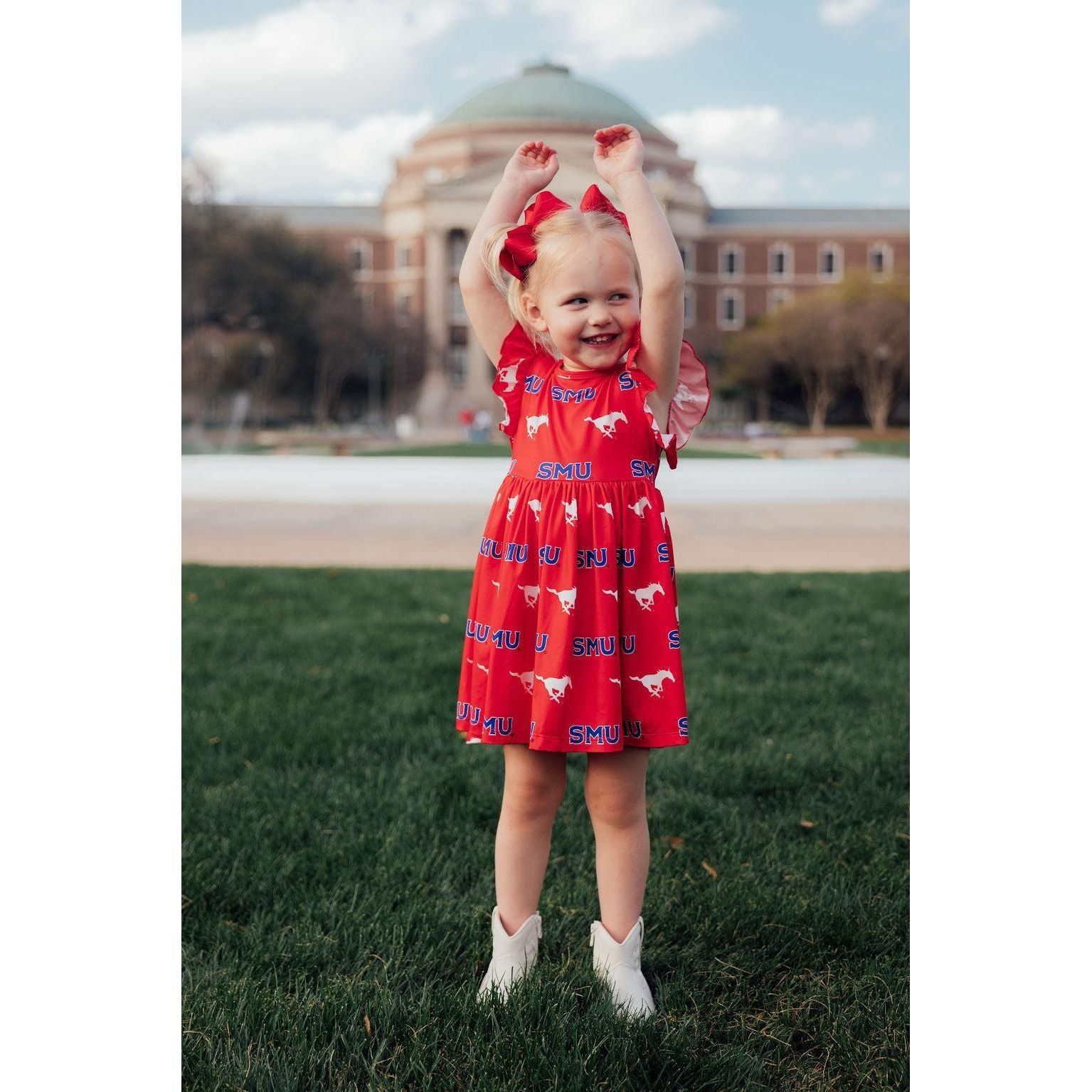 SMU Red Mustang Flutter Twirl Dress