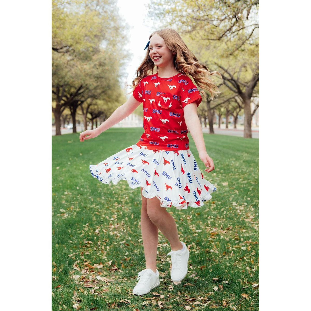 SMU Red Mustang Ruffle Pocket Tee