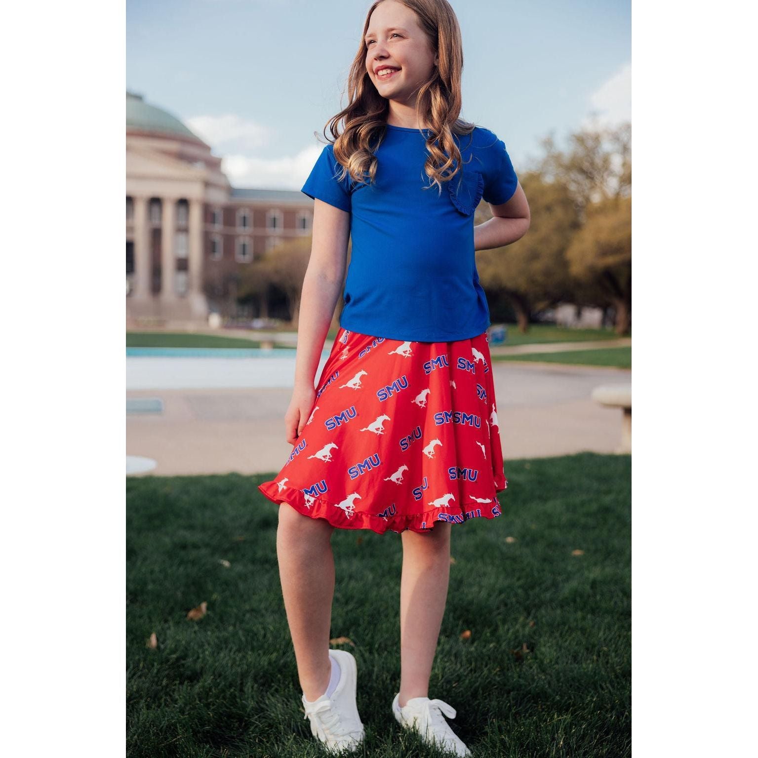 SMU Red Mustang Ruffle Twirl Skort