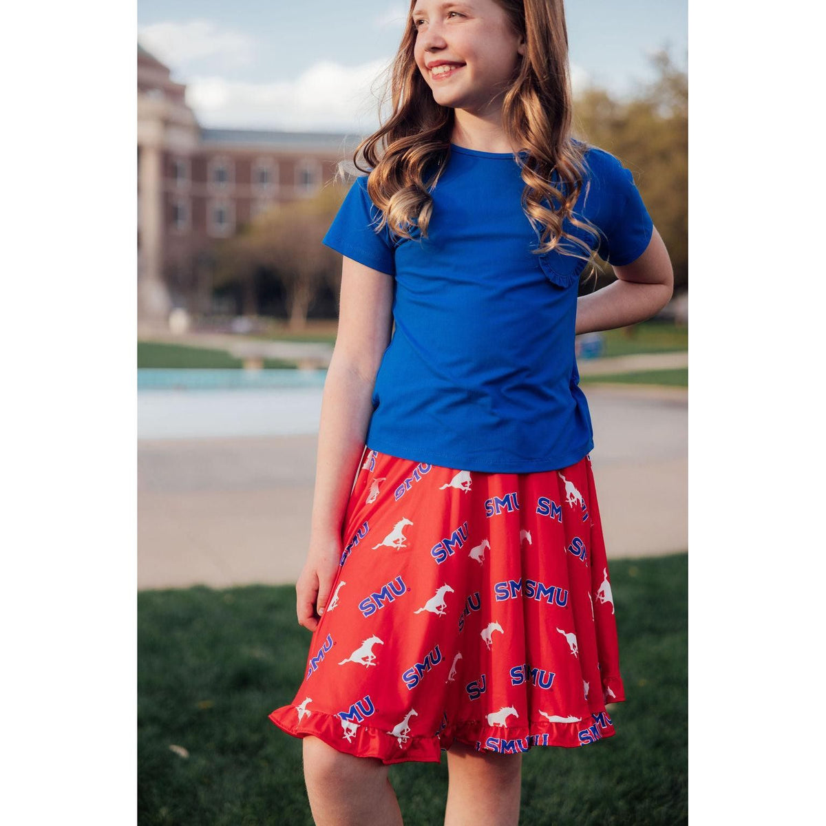 SMU Red Mustang Ruffle Twirl Skort