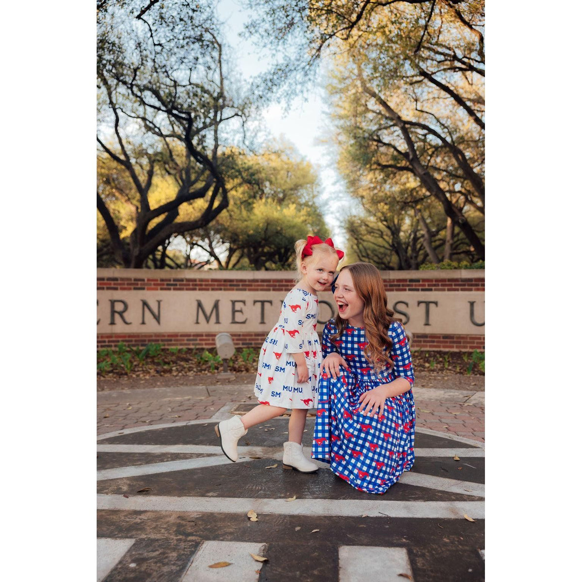 SMU White Mustang 3/4 Sleeve Pocket Twirl Dress