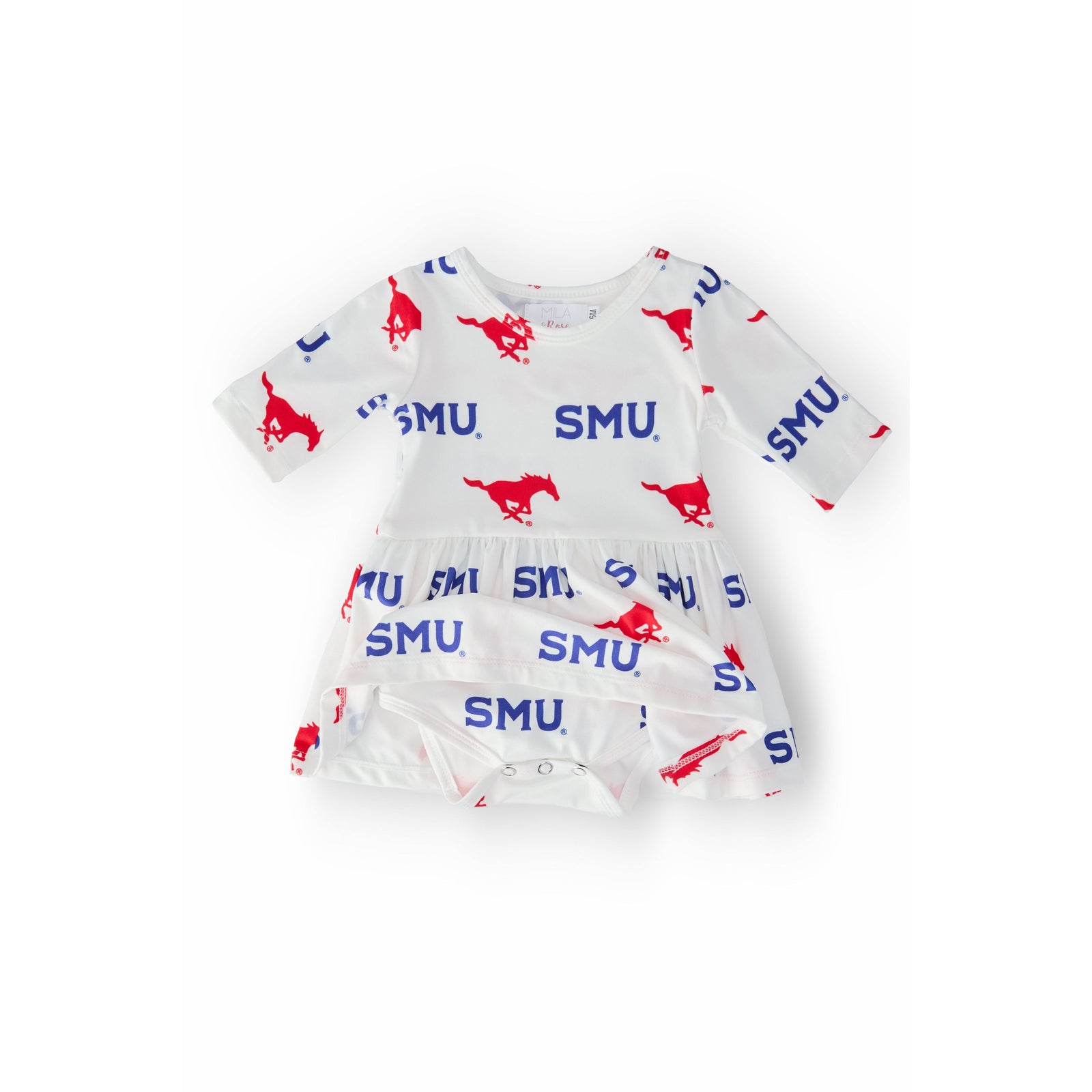 SMU White Mustang 3/4 Sleeve Twirl Bodysuit