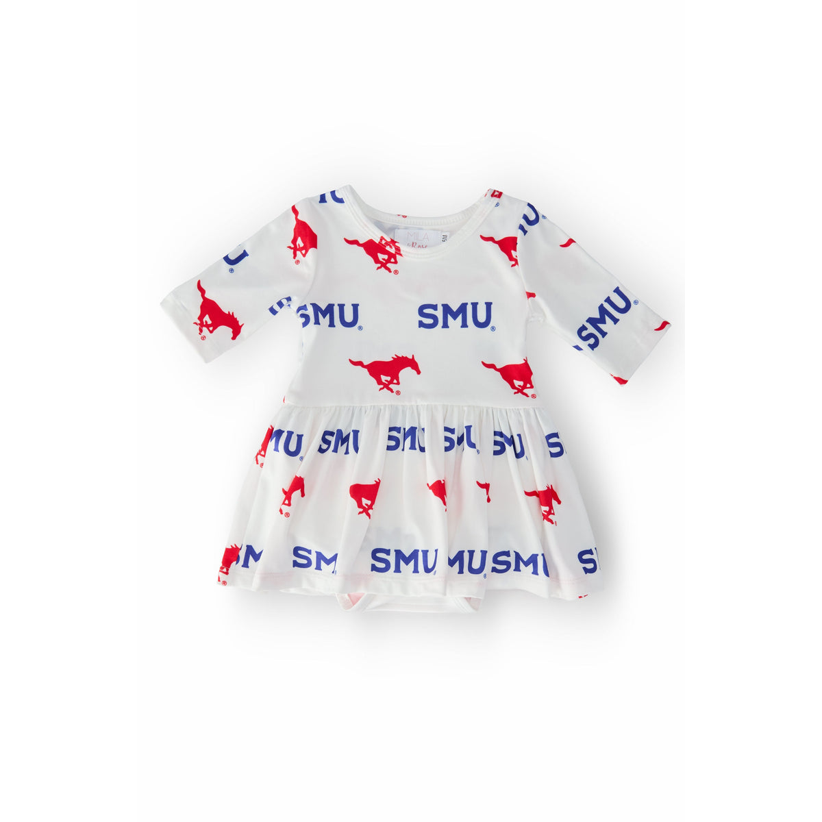 SMU White Mustang 3/4 Sleeve Twirl Bodysuit