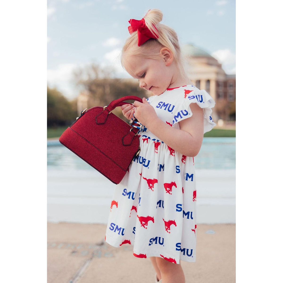 SMU White Mustang Flutter Twirl Dress