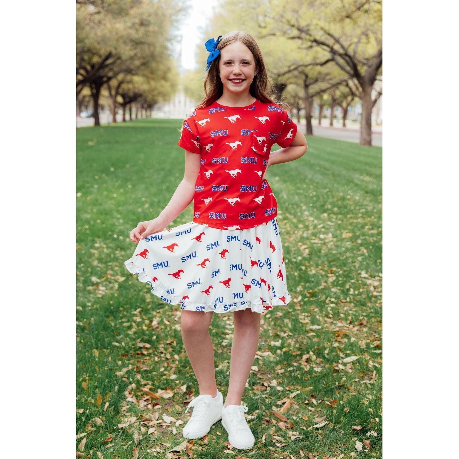 SMU White Mustang Ruffle Twirl Skort