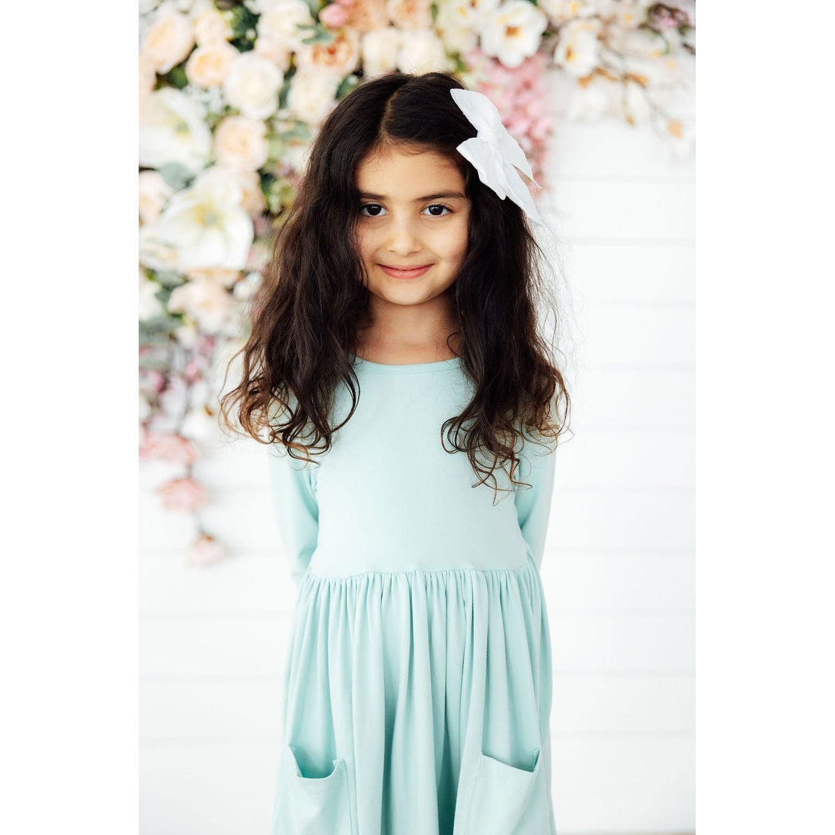 Sage 3/4 Sleeve Pocket Twirl Dress
