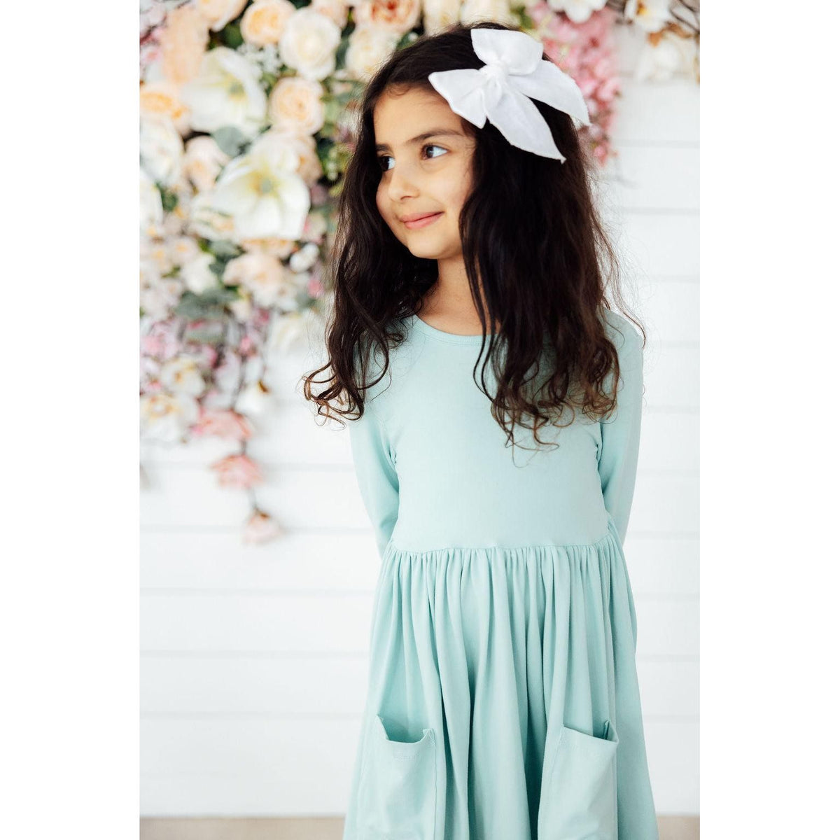 Sage 3/4 Sleeve Pocket Twirl Dress
