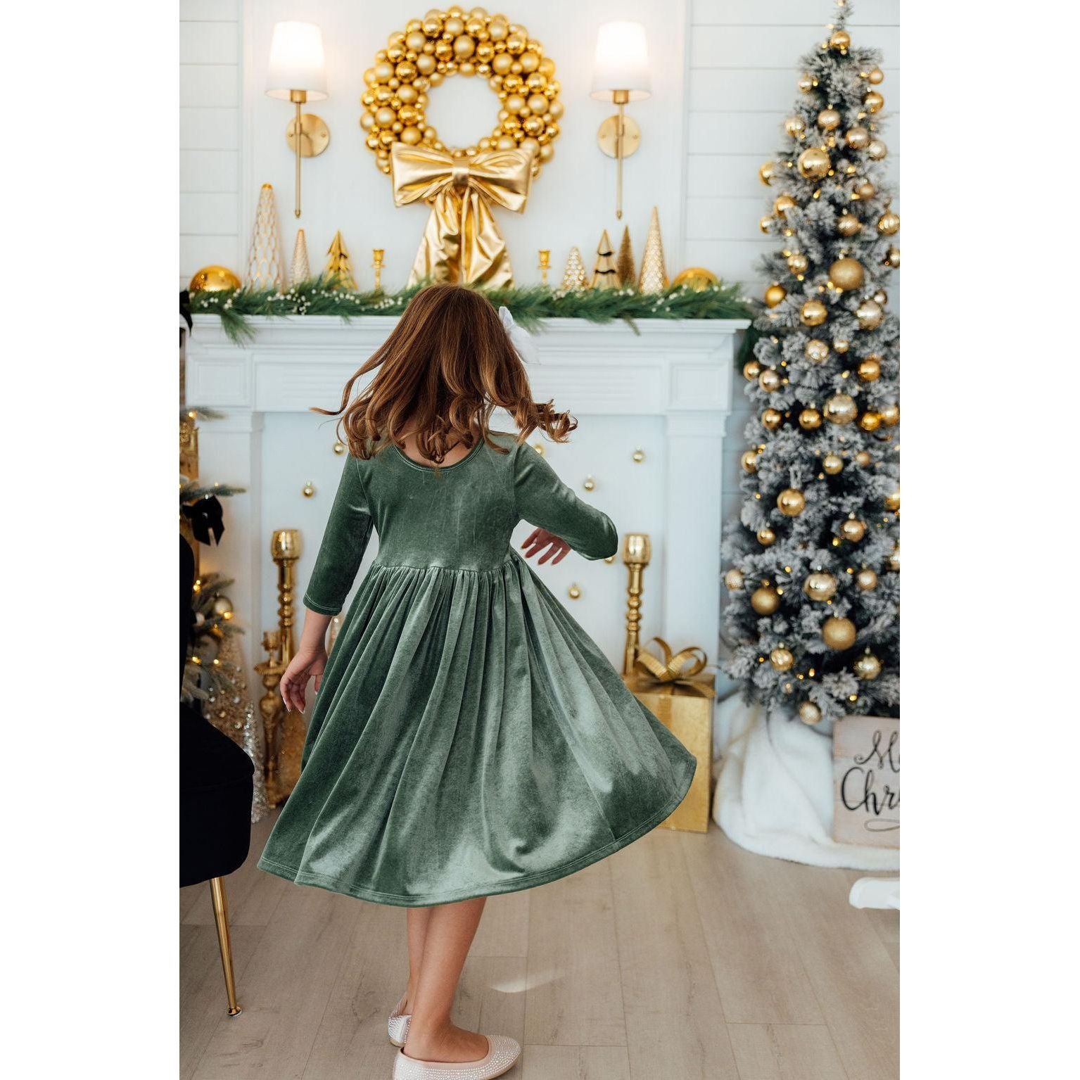 Sage Velvet Twirl Dress