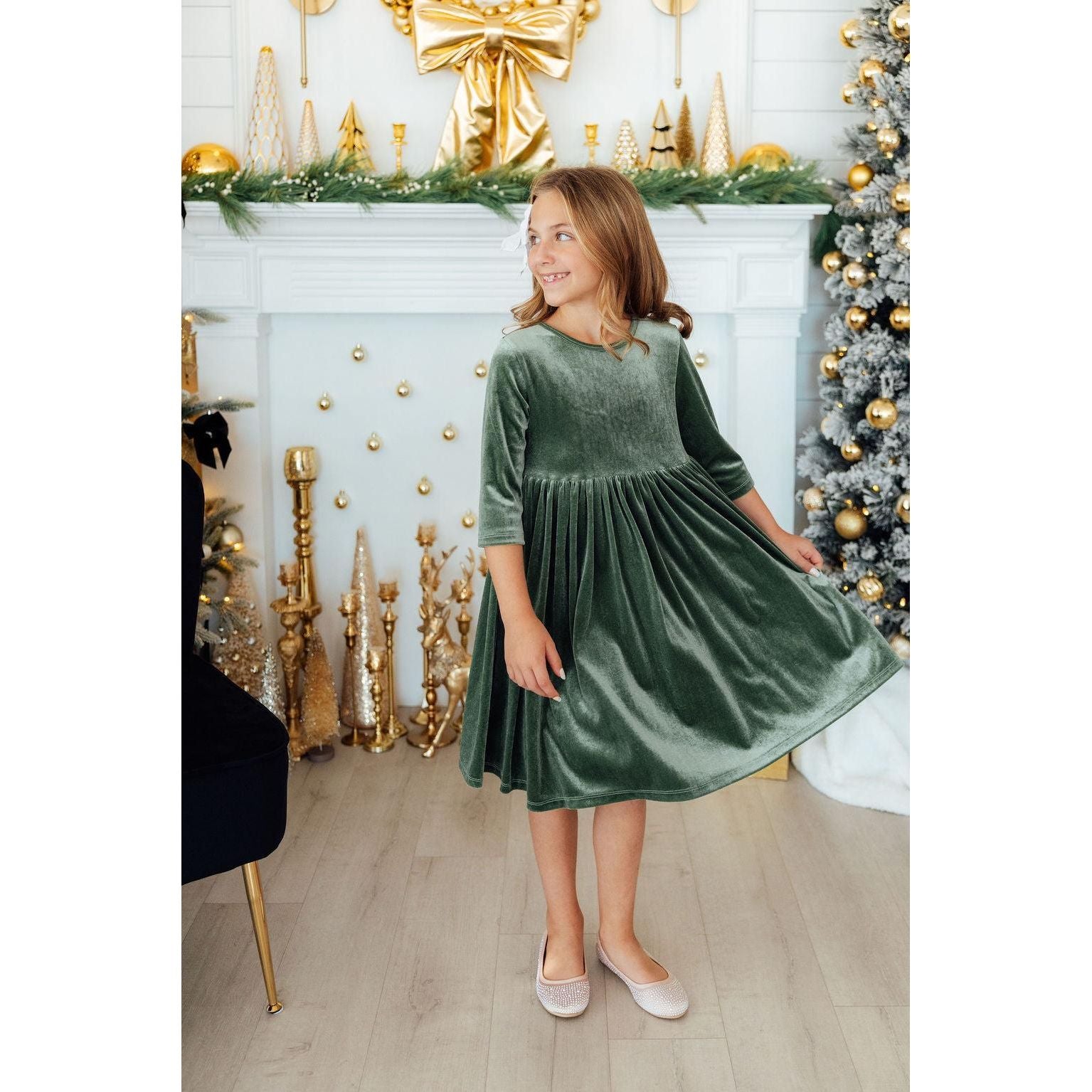 Sage Velvet Twirl Dress