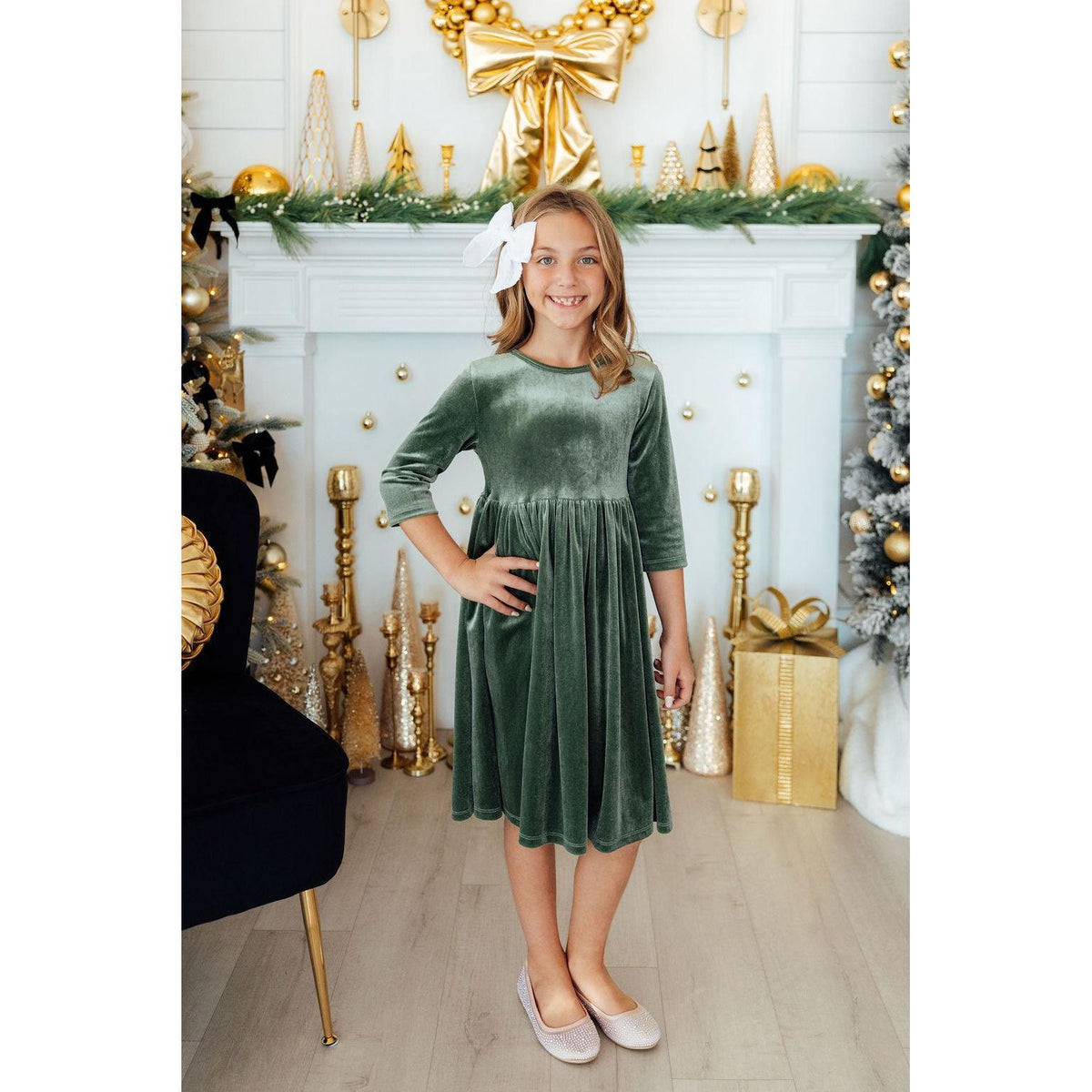 Sage Velvet Twirl Dress