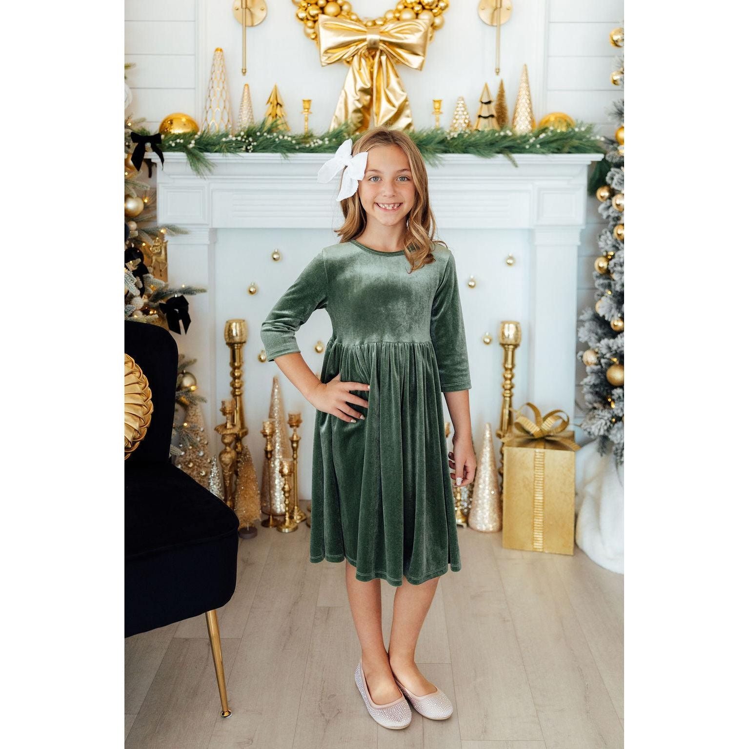 Sage Velvet Twirl Dress