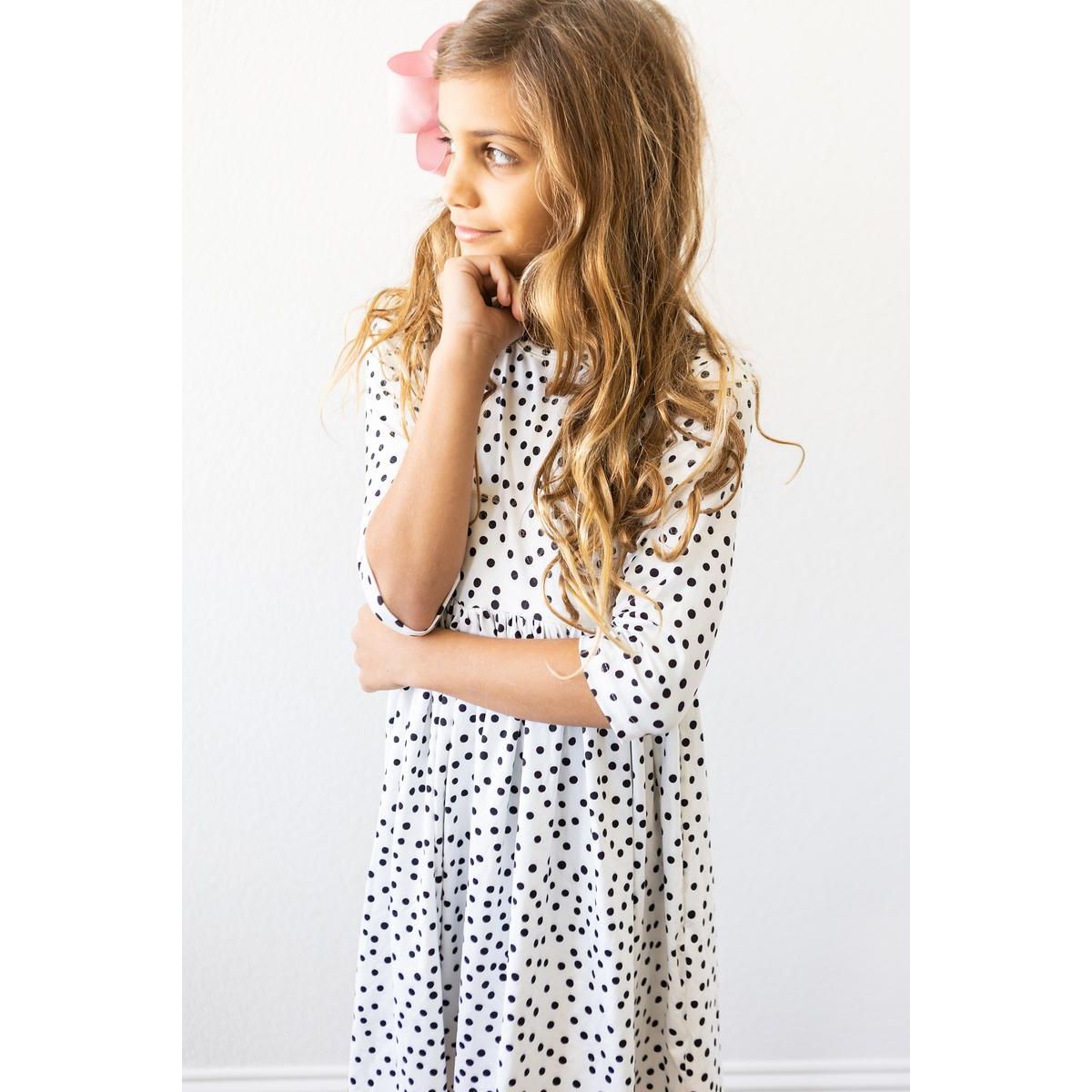 Scattered Dot 3/4 Sleeve Pocket Twirl Dress