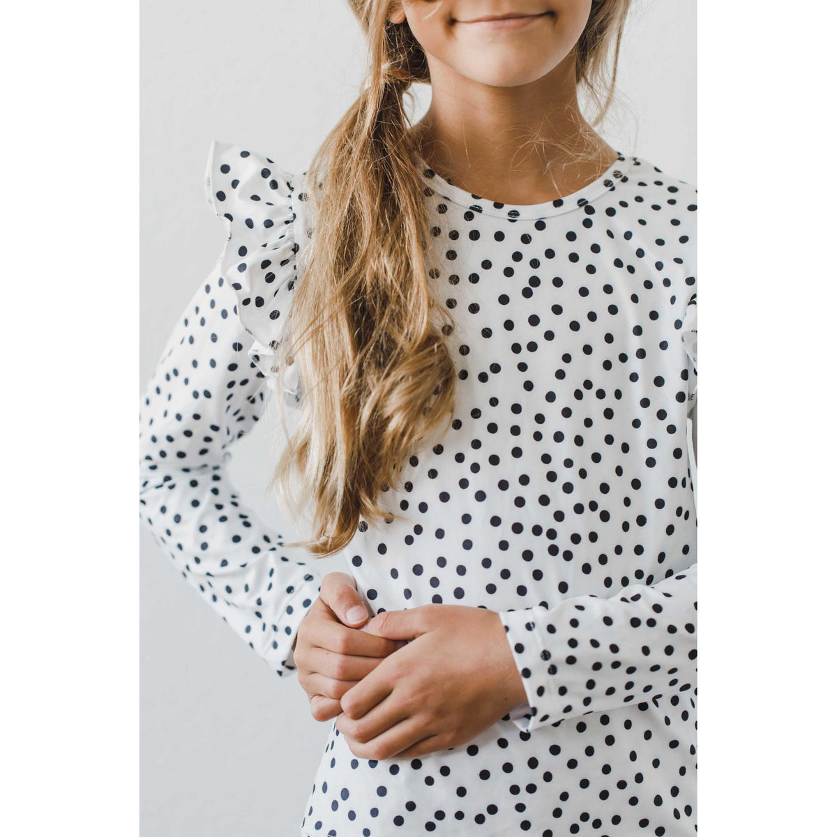 Scattered Dot L/S Ruffle Tee