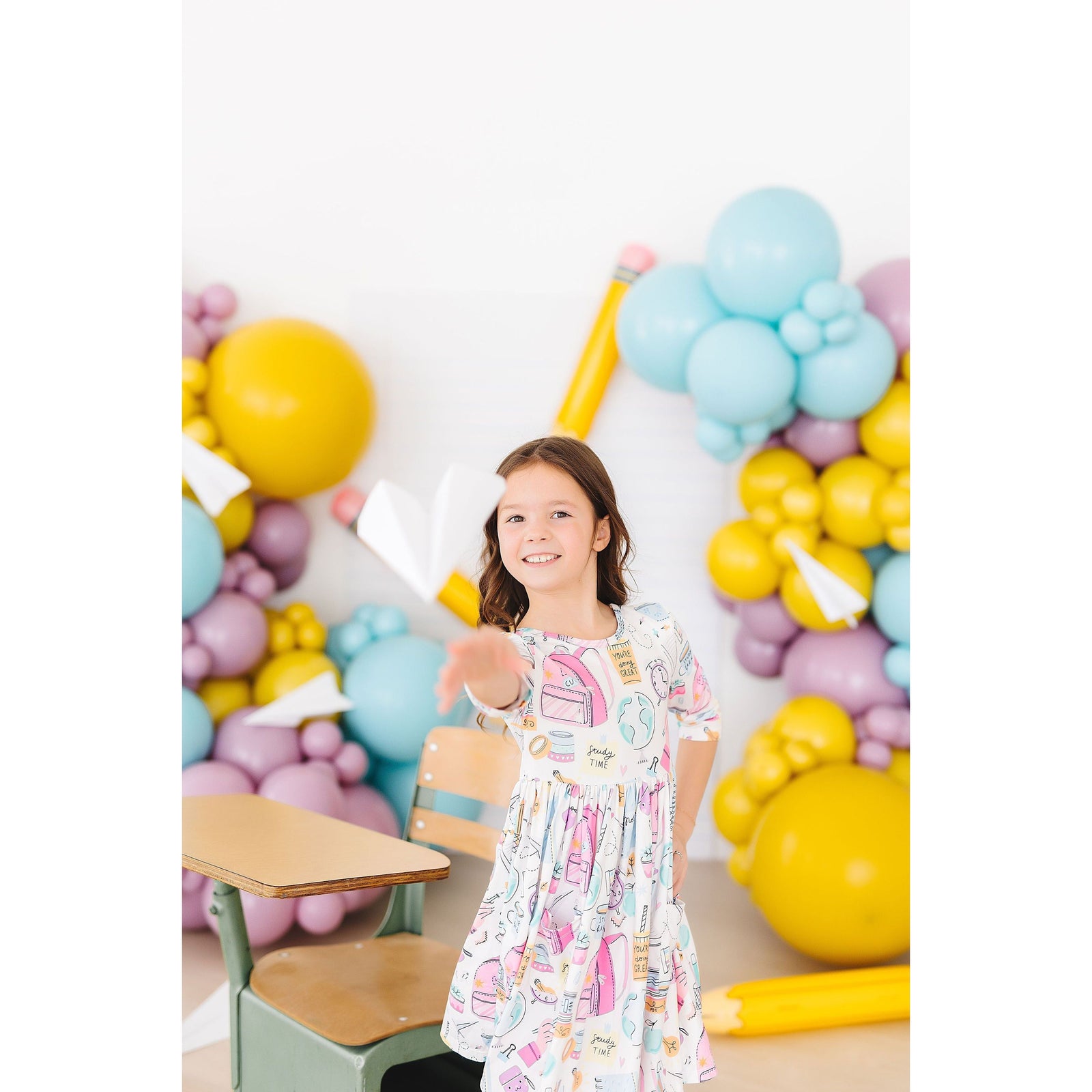 School is Cool 3/4 Sleeve Pocket Twirl Dress