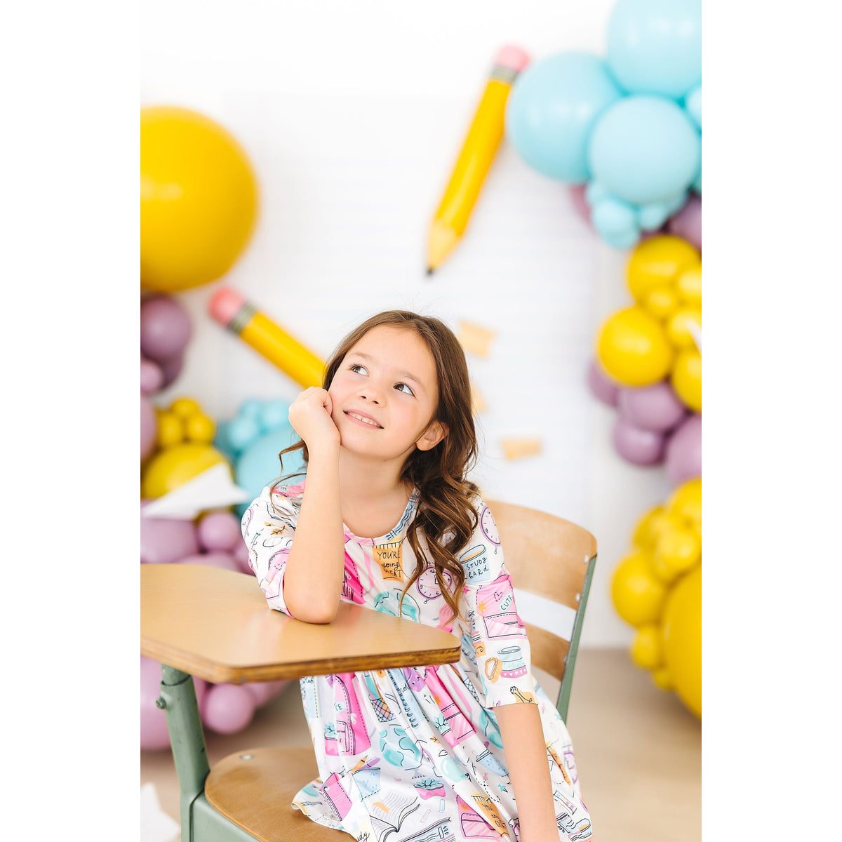 School is Cool 3/4 Sleeve Pocket Twirl Dress