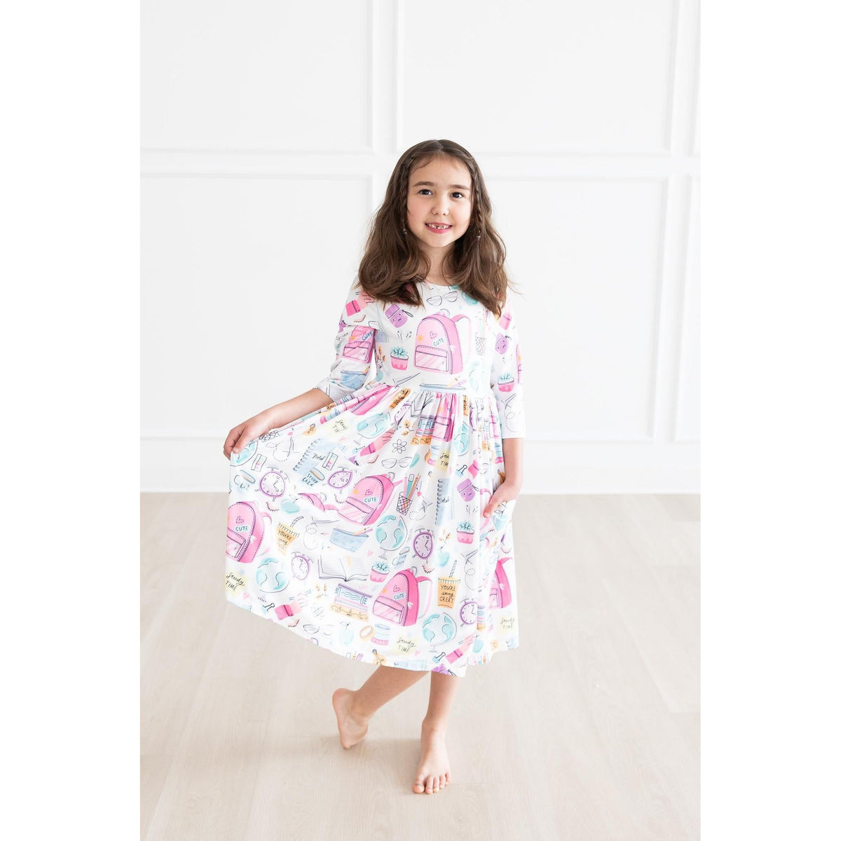 School is Cool 3/4 Sleeve Pocket Twirl Dress