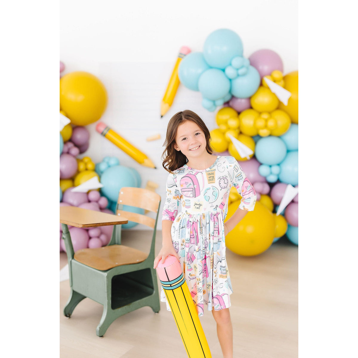 School is Cool 3/4 Sleeve Pocket Twirl Dress